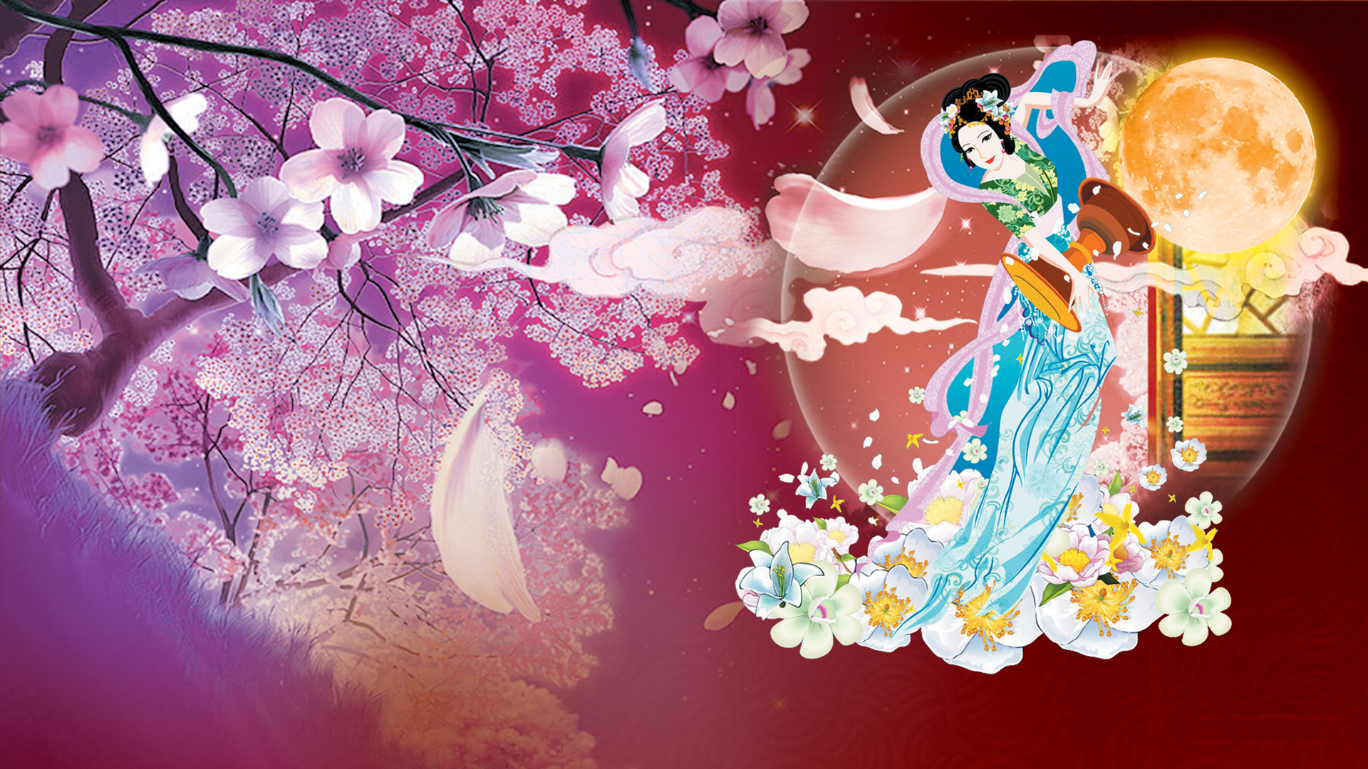 中秋佳节花好月圆，宽屏桌面壁纸免费下载，节日氛围满满
