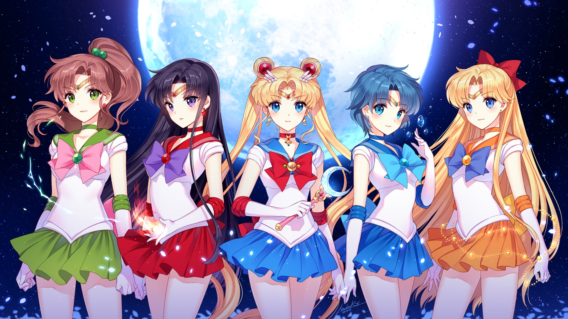 美少女战士夜空之舞，月亮与星星的精美动漫女神壁纸，免费电脑桌面背景下载