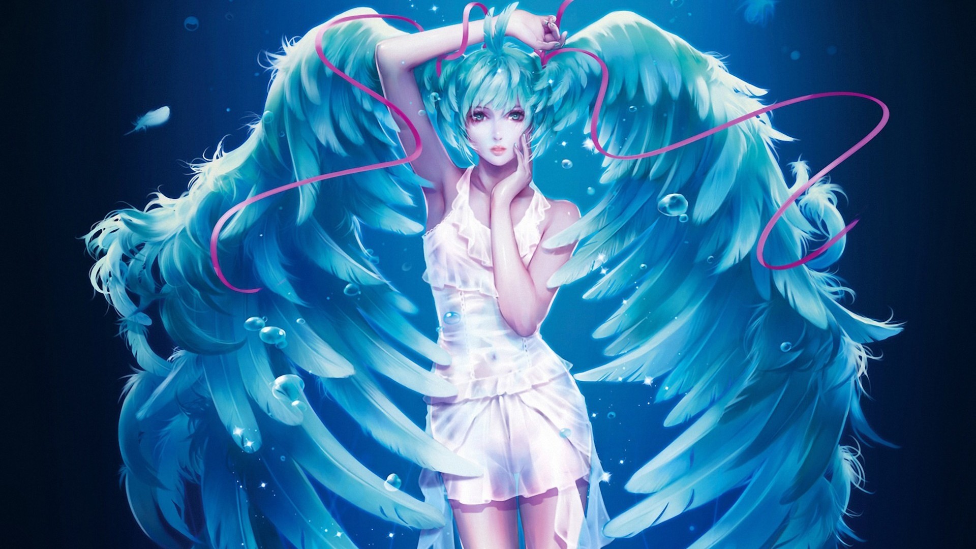 初音未来天使羽翼，绝美女生动漫壁纸，免费下载，装点你的电脑桌面