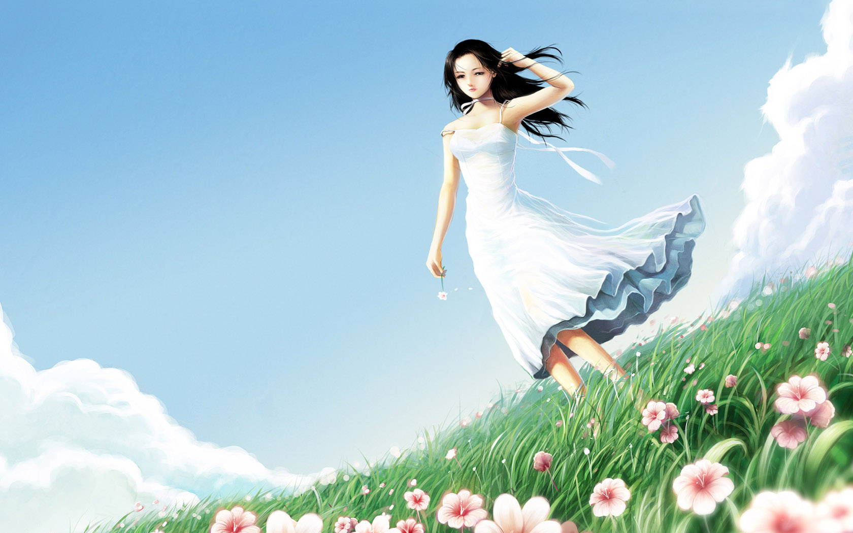 浅蓝色女孩风景桌面壁纸，唯美高清，免费下载
