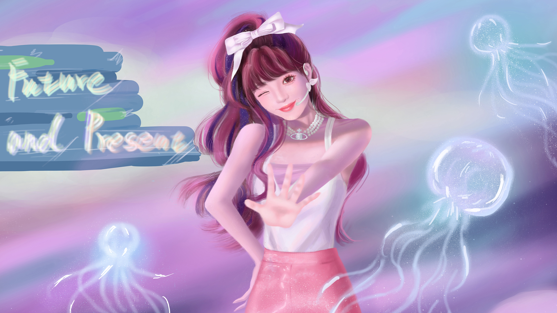 巴图BaTu原创 可爱风少女 粉色裙子 水母 好看动漫壁纸
