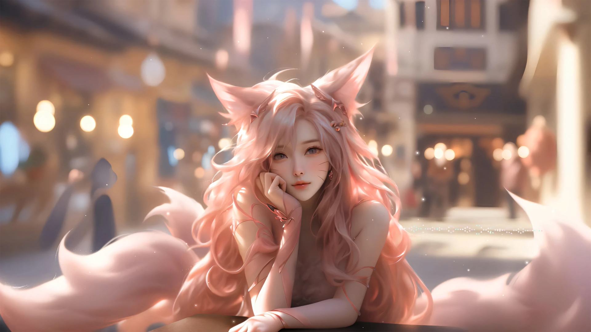 阿狸美女兽耳长卷发唯美动漫壁纸，免费电脑桌面下载