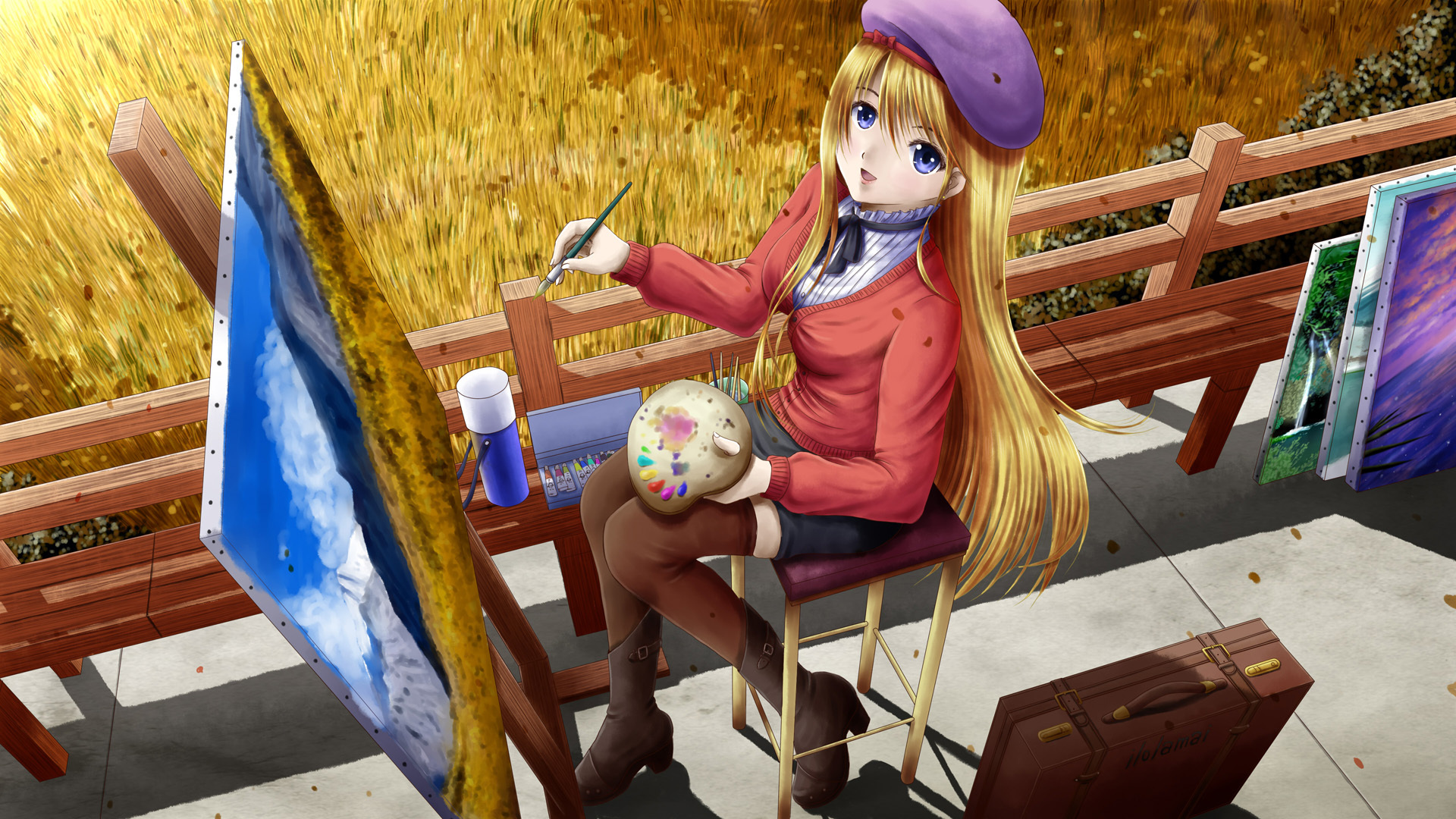 女孩,画家,漂亮动漫壁纸