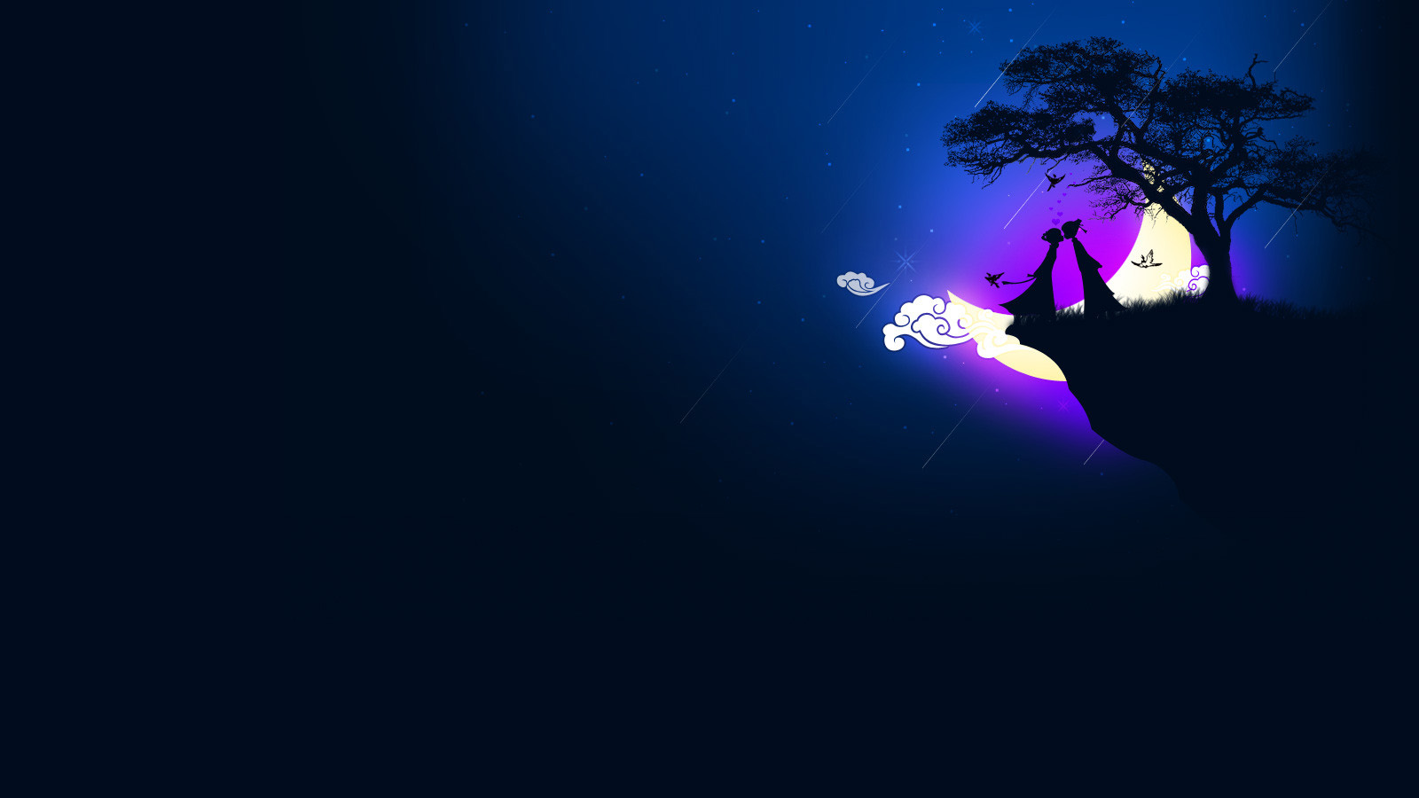 月上树梢，七夕情人节浪漫桌面壁纸，免费电脑壁纸下载