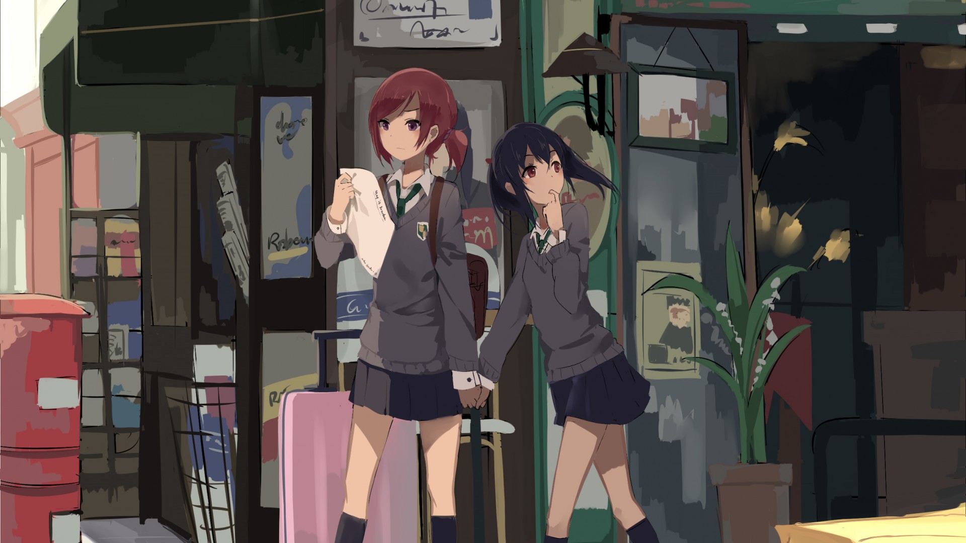 漂亮动漫校服女生电脑壁纸，免费下载可爱动漫桌面背景