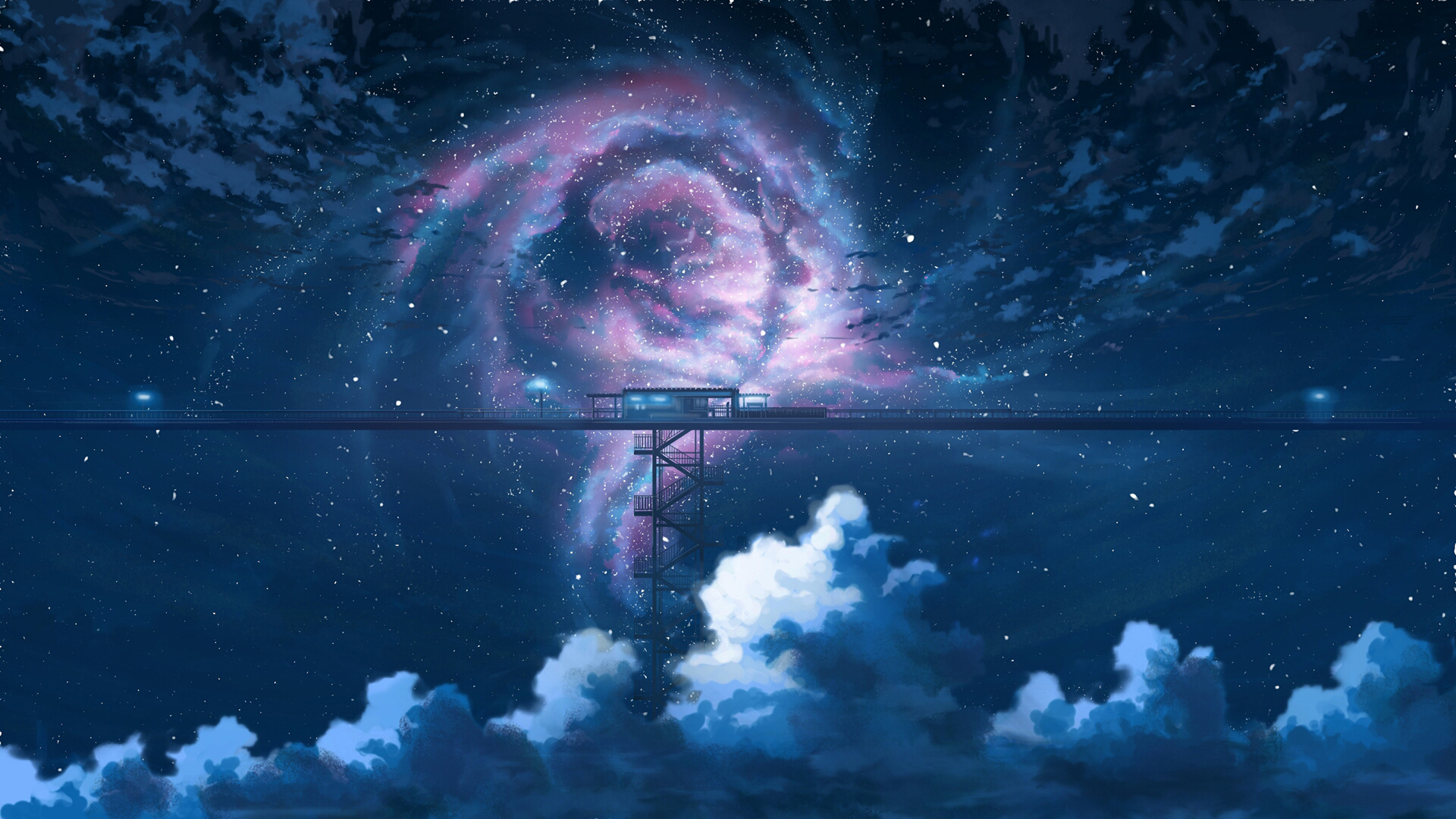 动漫星空，无尽火车轨道风景壁纸，免费电脑壁纸下载