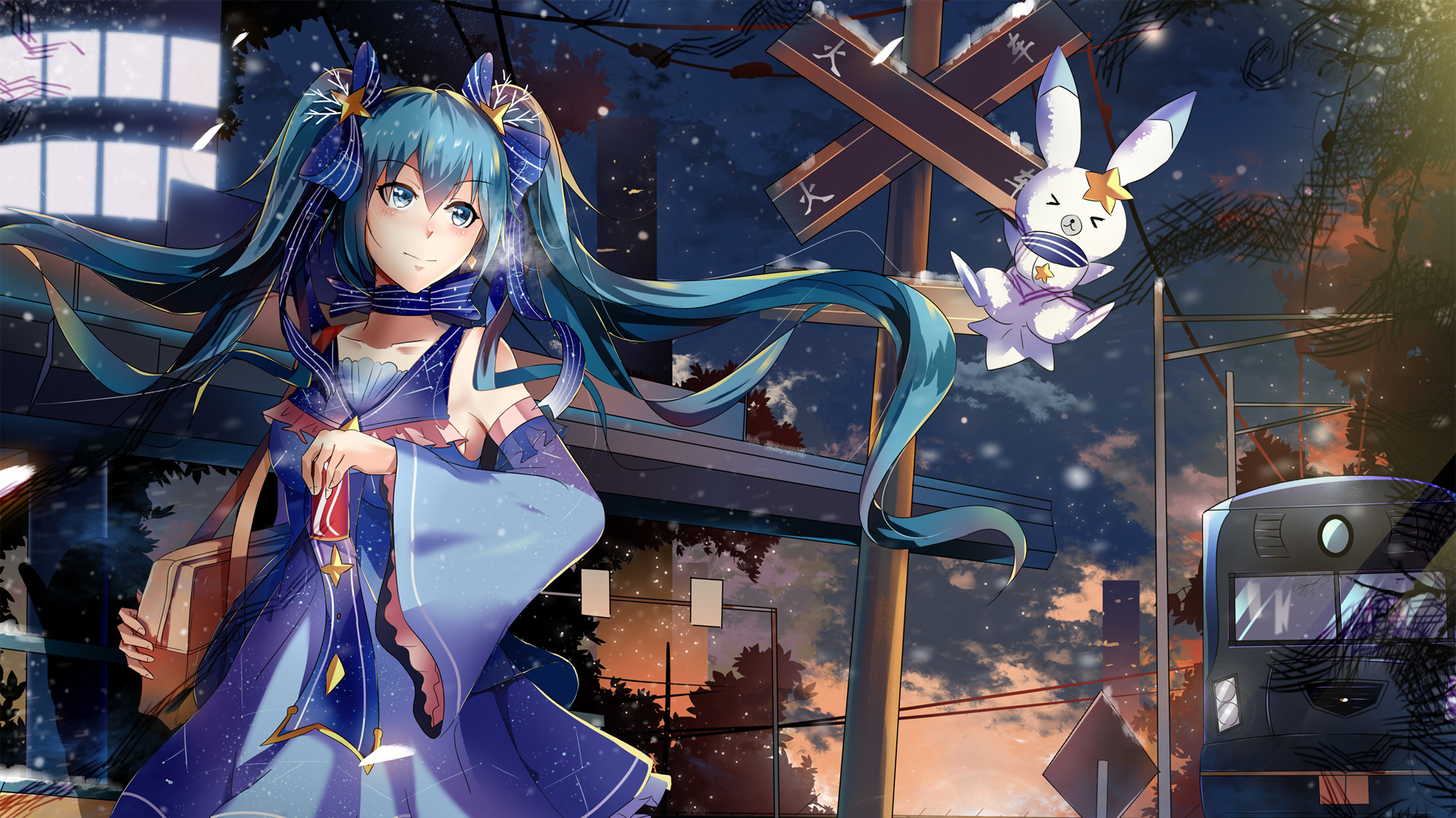 初音未来Miku铁路风光动漫壁纸，免费高清电脑壁纸下载