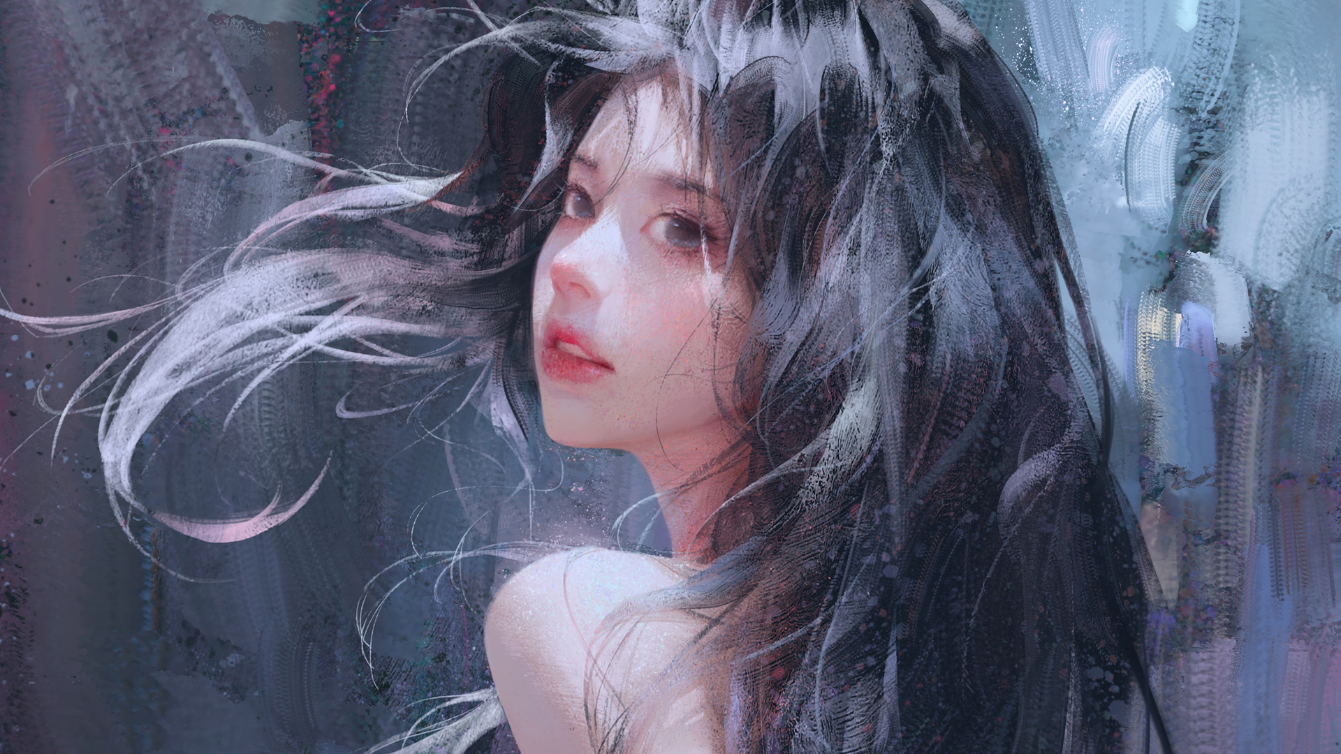 唯美长发女孩，粉裙倩影回眸，精选动漫壁纸免费下载