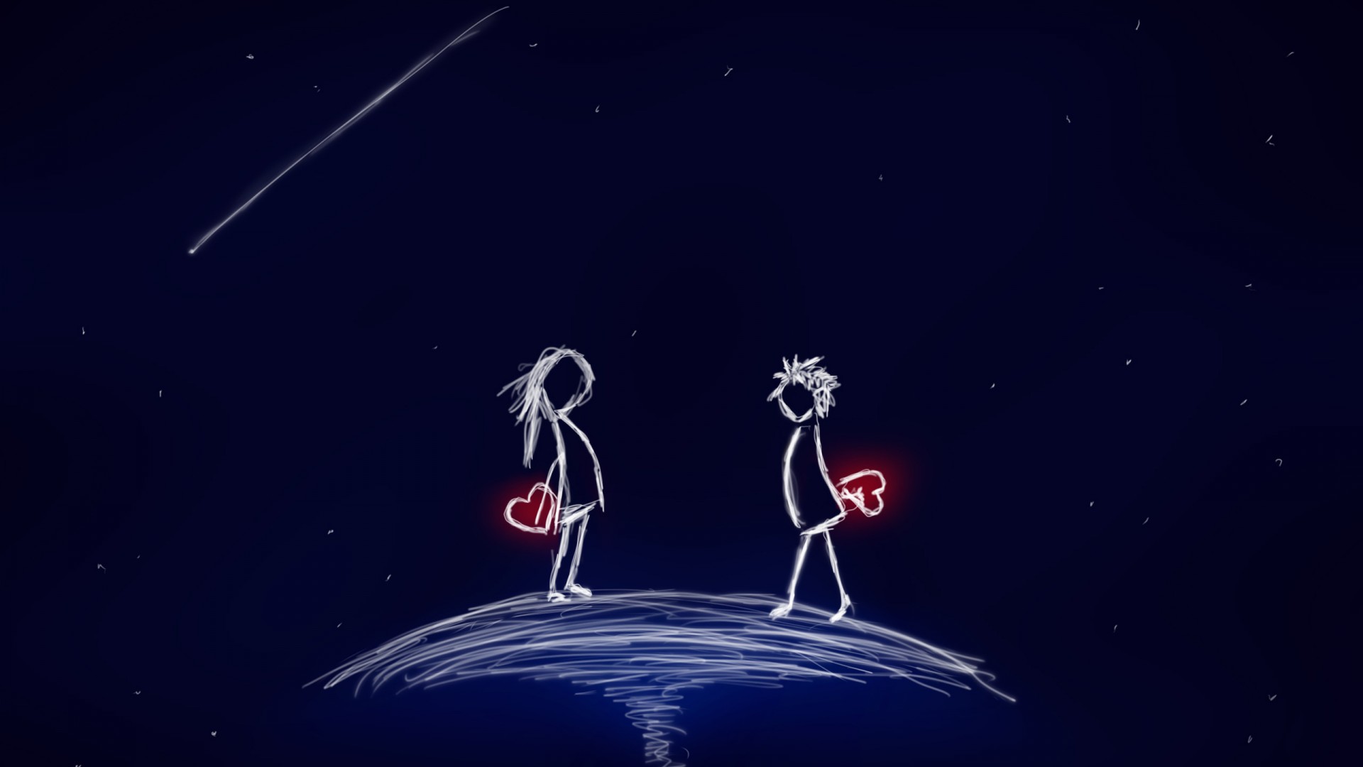 浪漫星空之夜，流星划过，情侣相依，爱心表白，非主流电脑壁纸免费下载