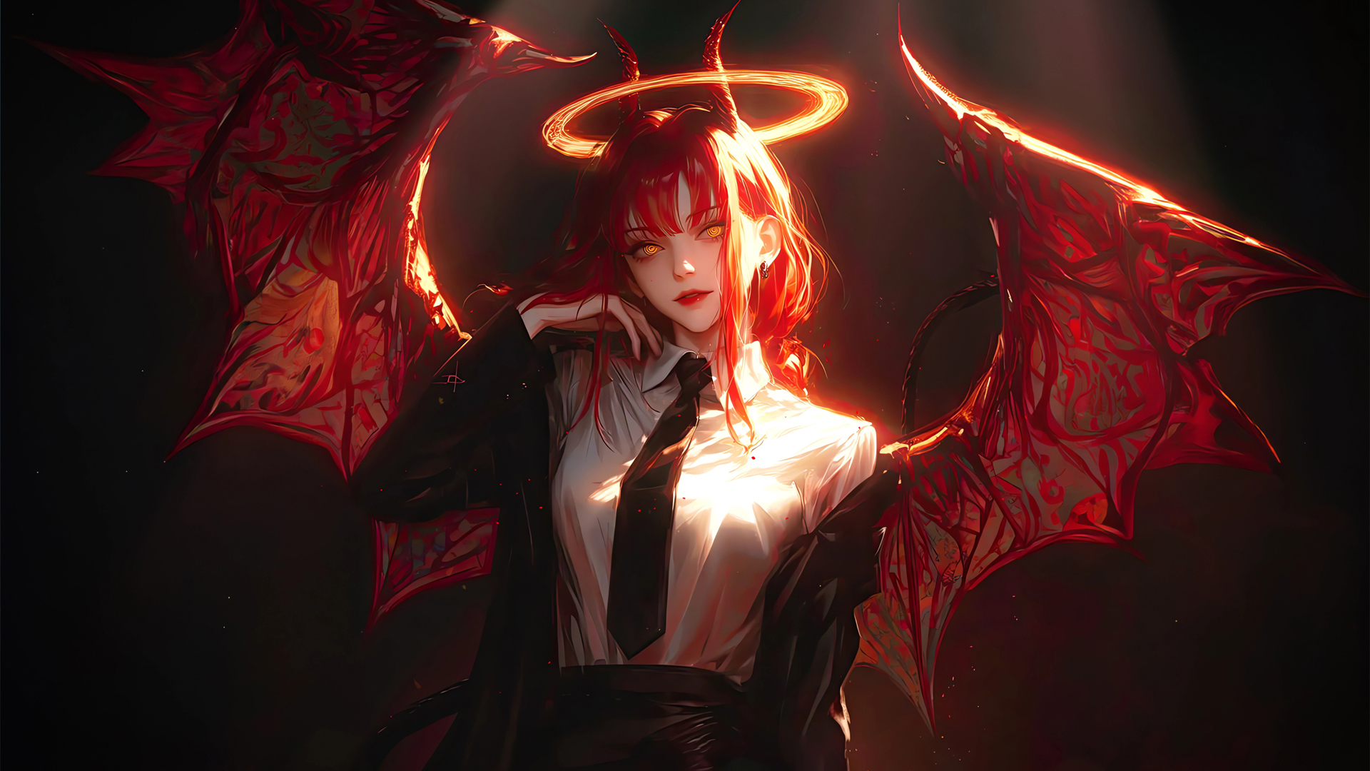 红色头发玛奇玛高清动漫电脑壁纸免费下载