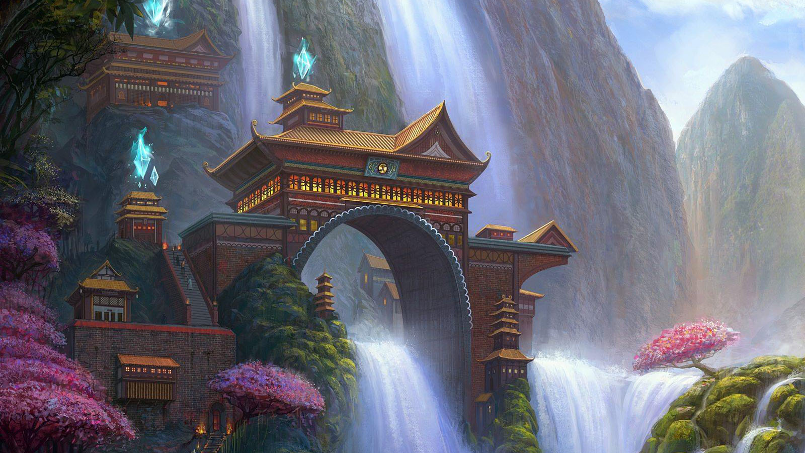 高山流水游戏美景壁纸，免费电脑桌面背景下载