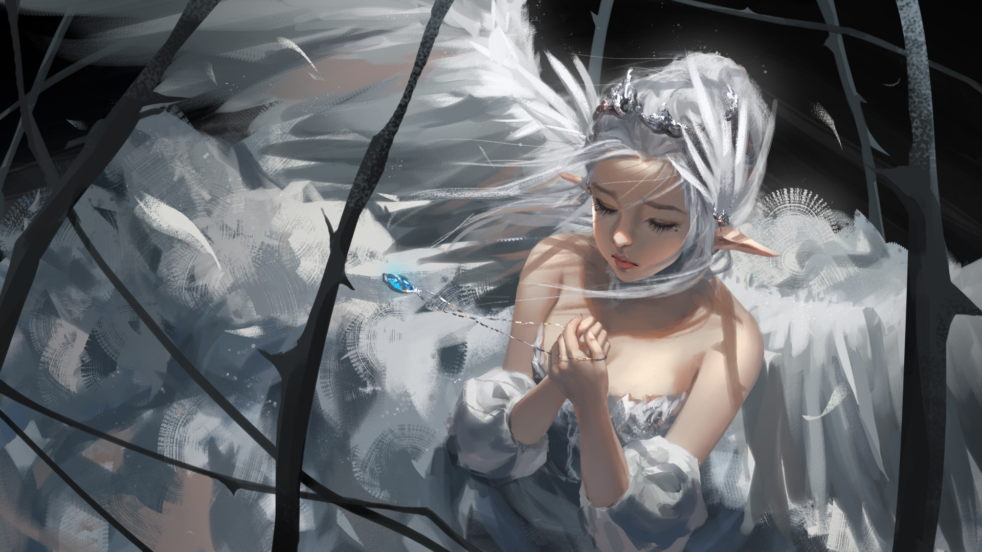 笼子天使唯美插画，动漫壁纸免费下载，高清电脑桌面背景