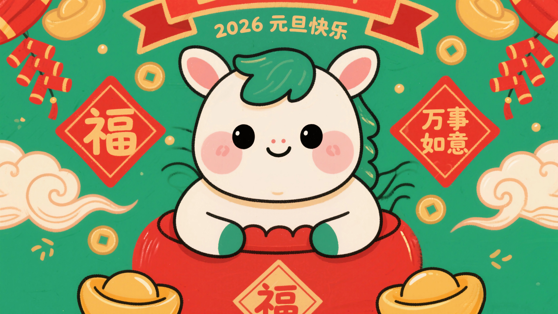 2026元旦特献，可爱小马携福字节日免费电脑壁纸下载
