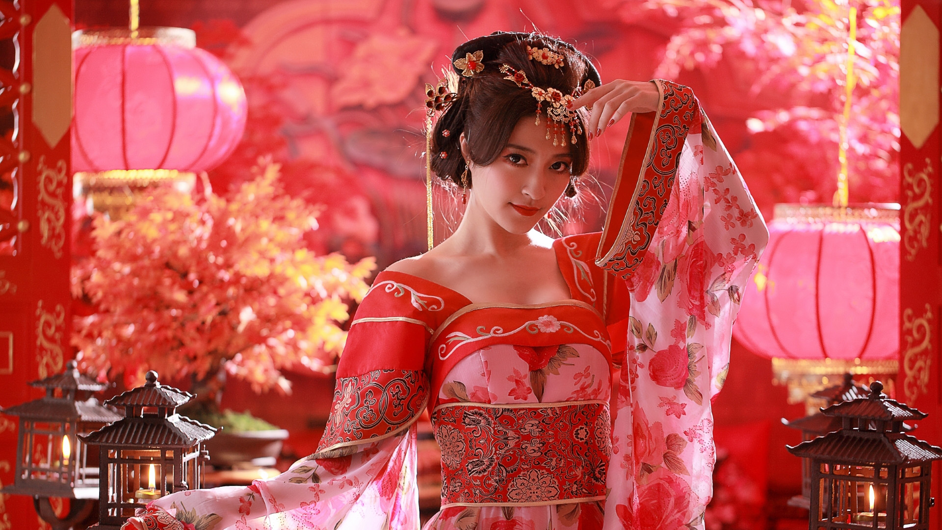 唯美红色古装新娘，精选美女电脑壁纸，免费下载