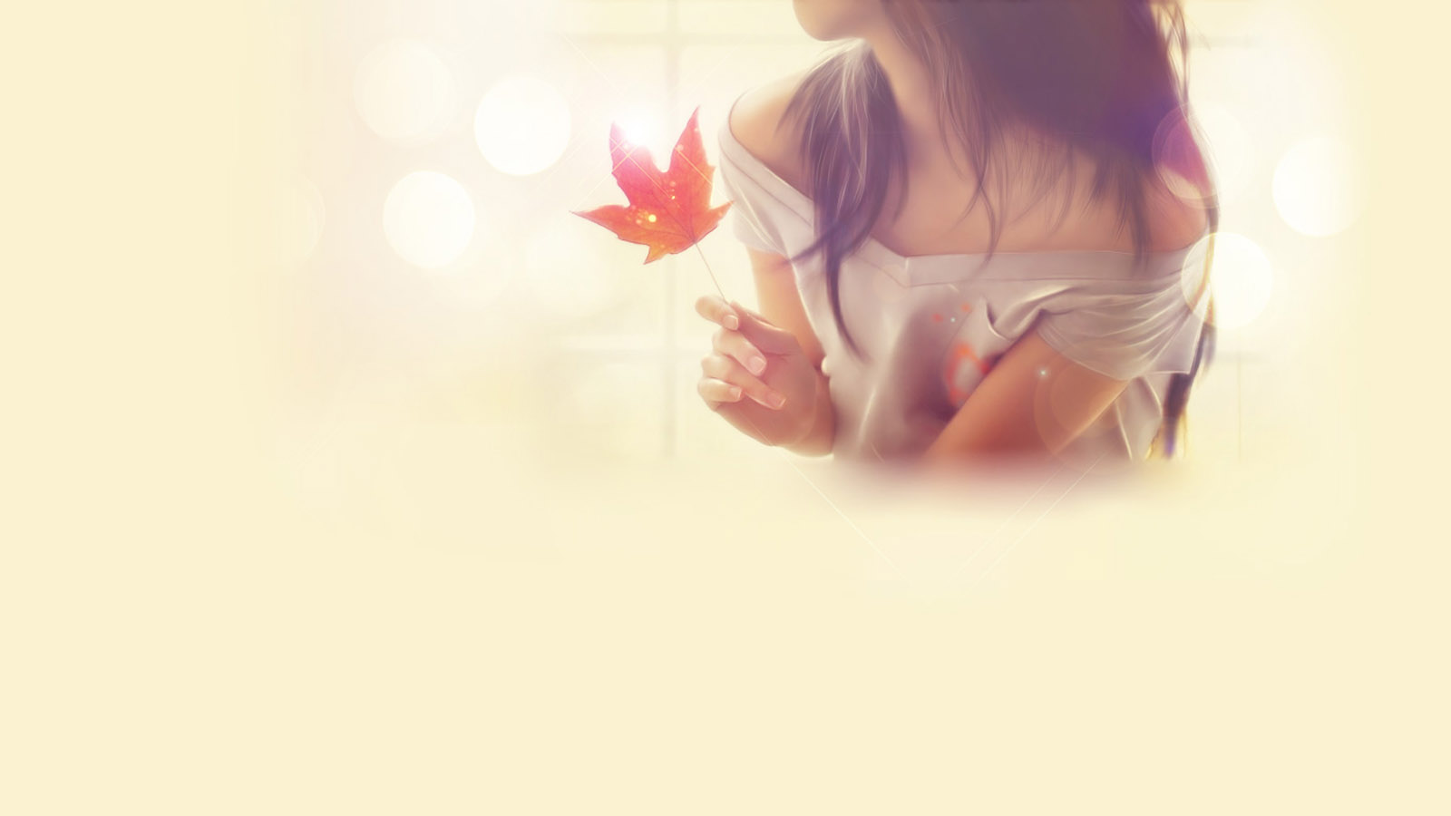 手拿枫叶女生桌面背景，免费高清电脑壁纸下载