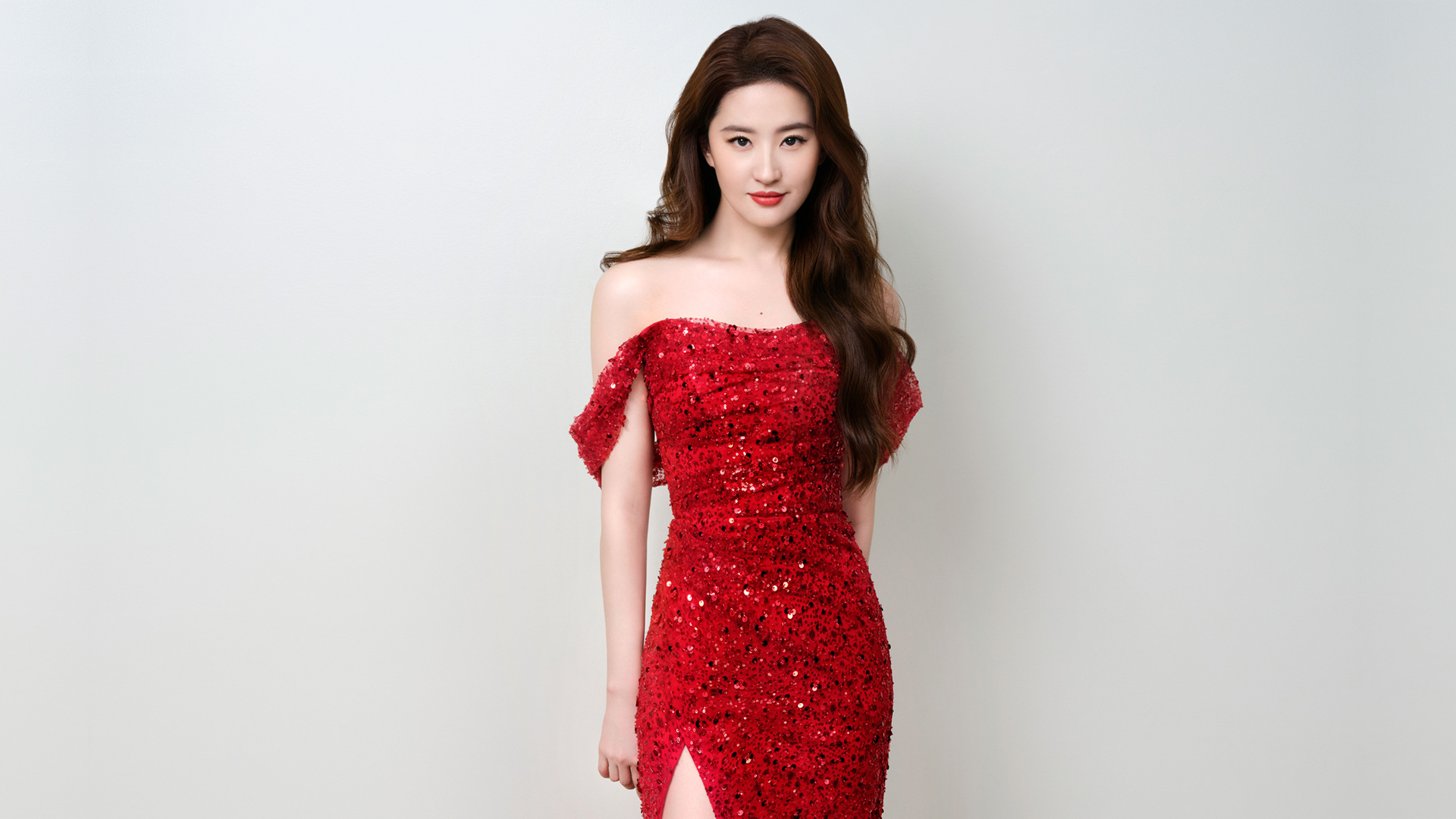刘亦菲，绝美红色礼服裙写真，高清美女壁纸免费下载