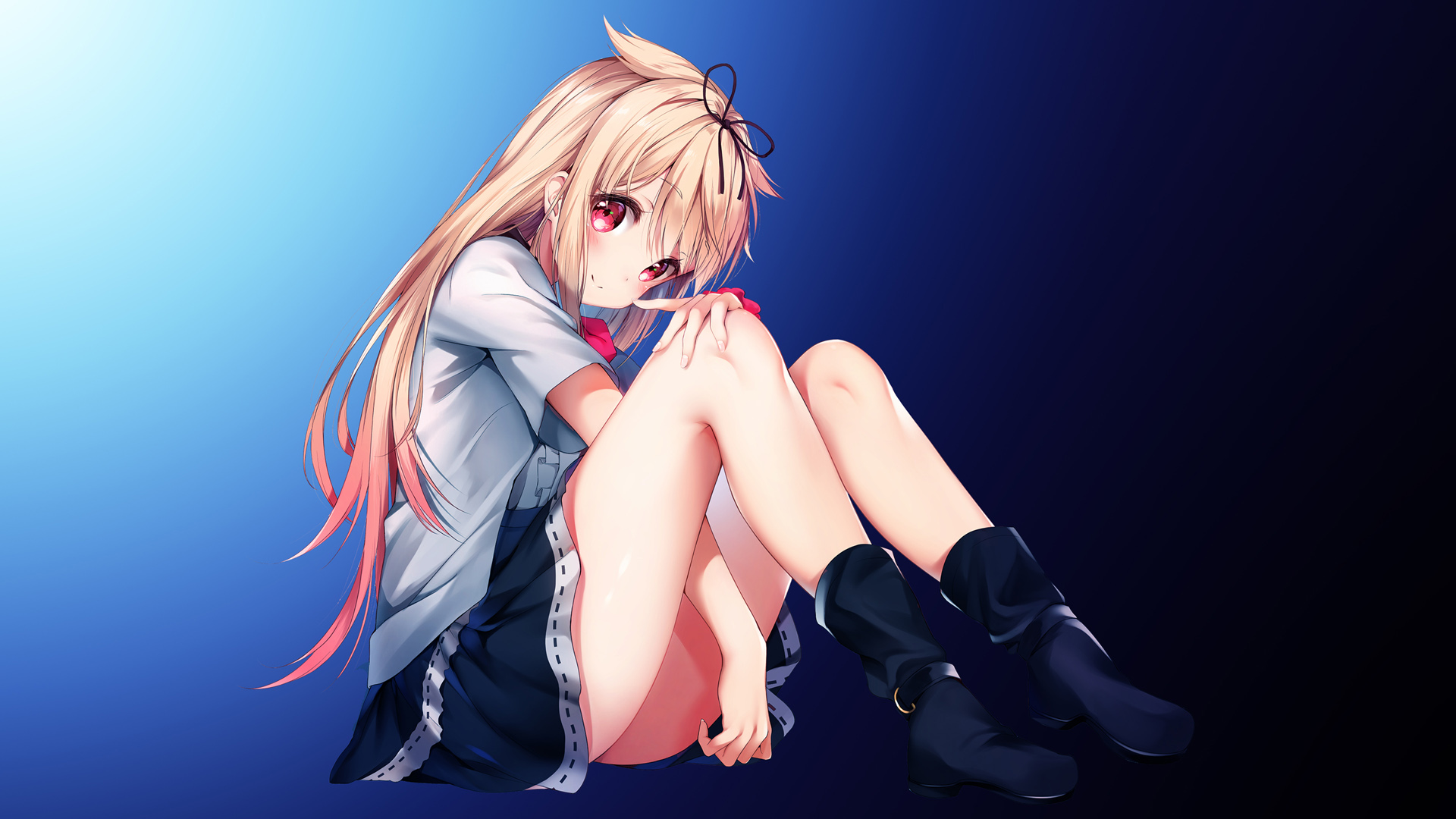 Yuudachi Destroyer: 红色眼眸动漫女神壁纸，免费高清电脑桌面背景下载