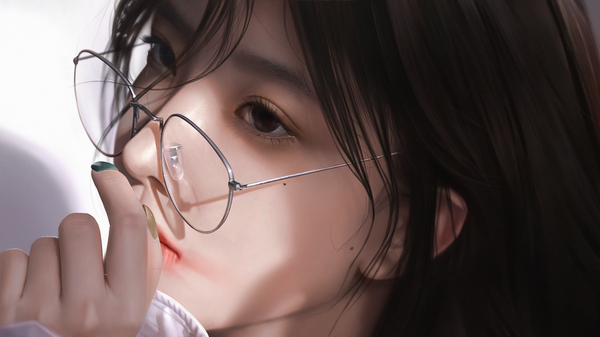 戴眼镜女生脸部写真，精选高清动漫美女壁纸，免费下载电脑桌面背景