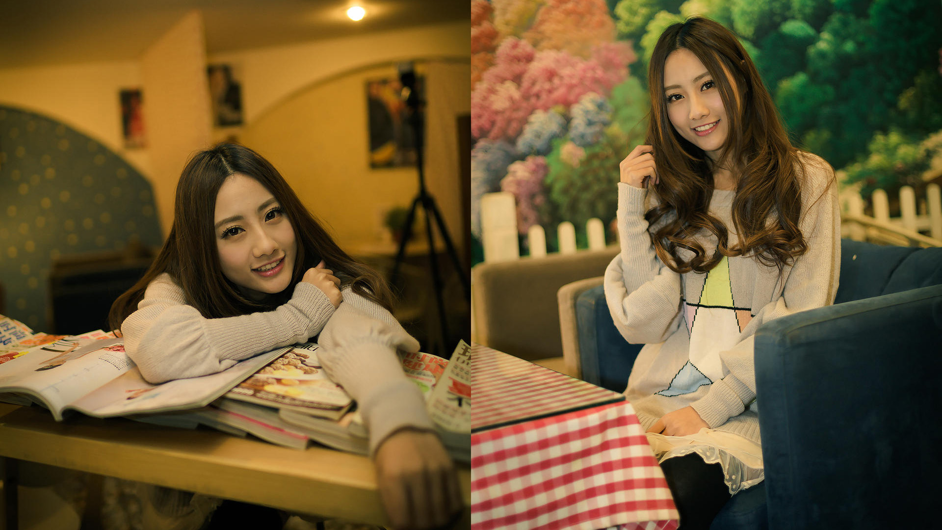 咖啡馆邂逅清纯长发美女，精选桌面壁纸，免费下载美化你的电脑屏幕