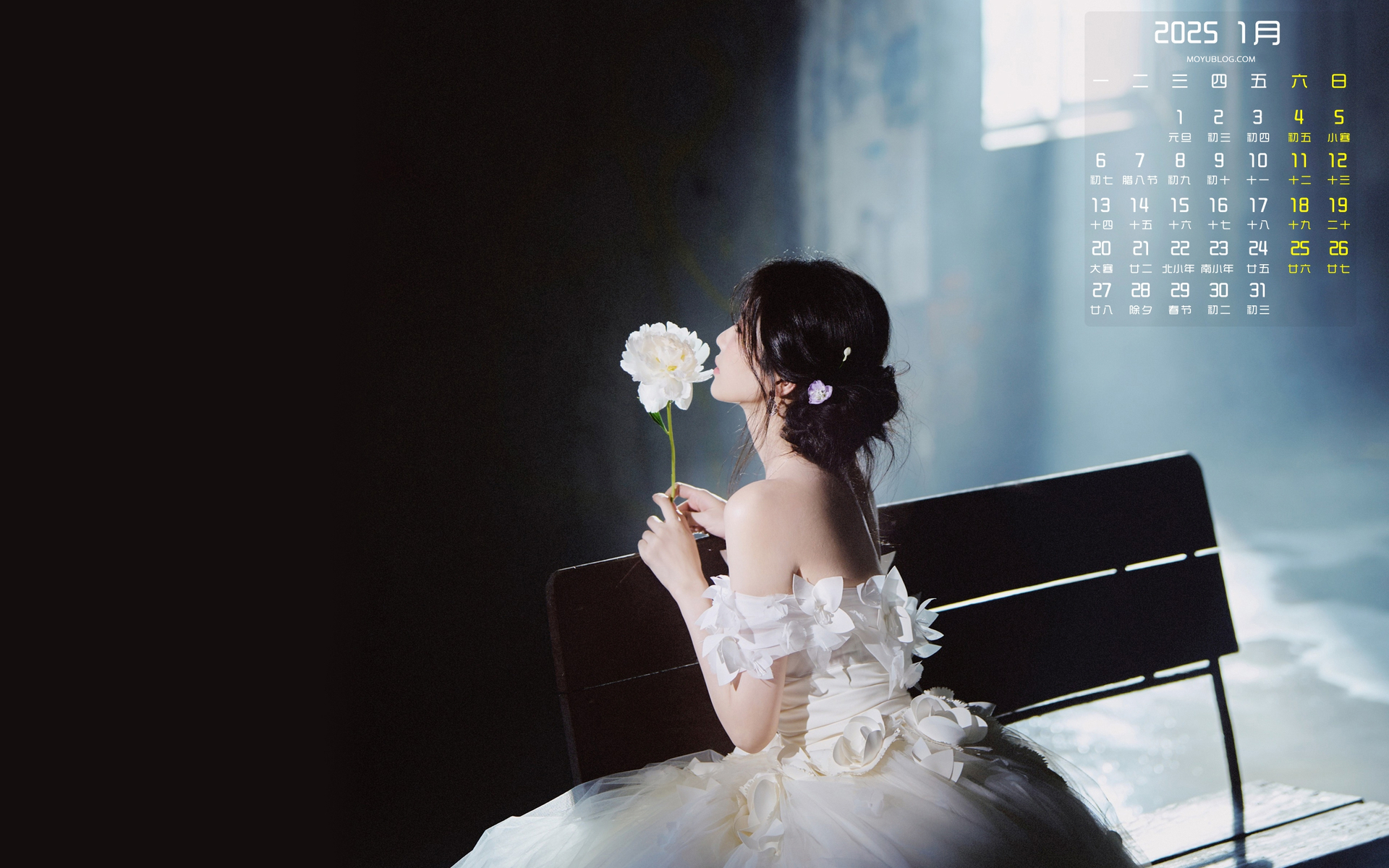 2025年1月唯美美女日历壁纸，免费电脑桌面下载