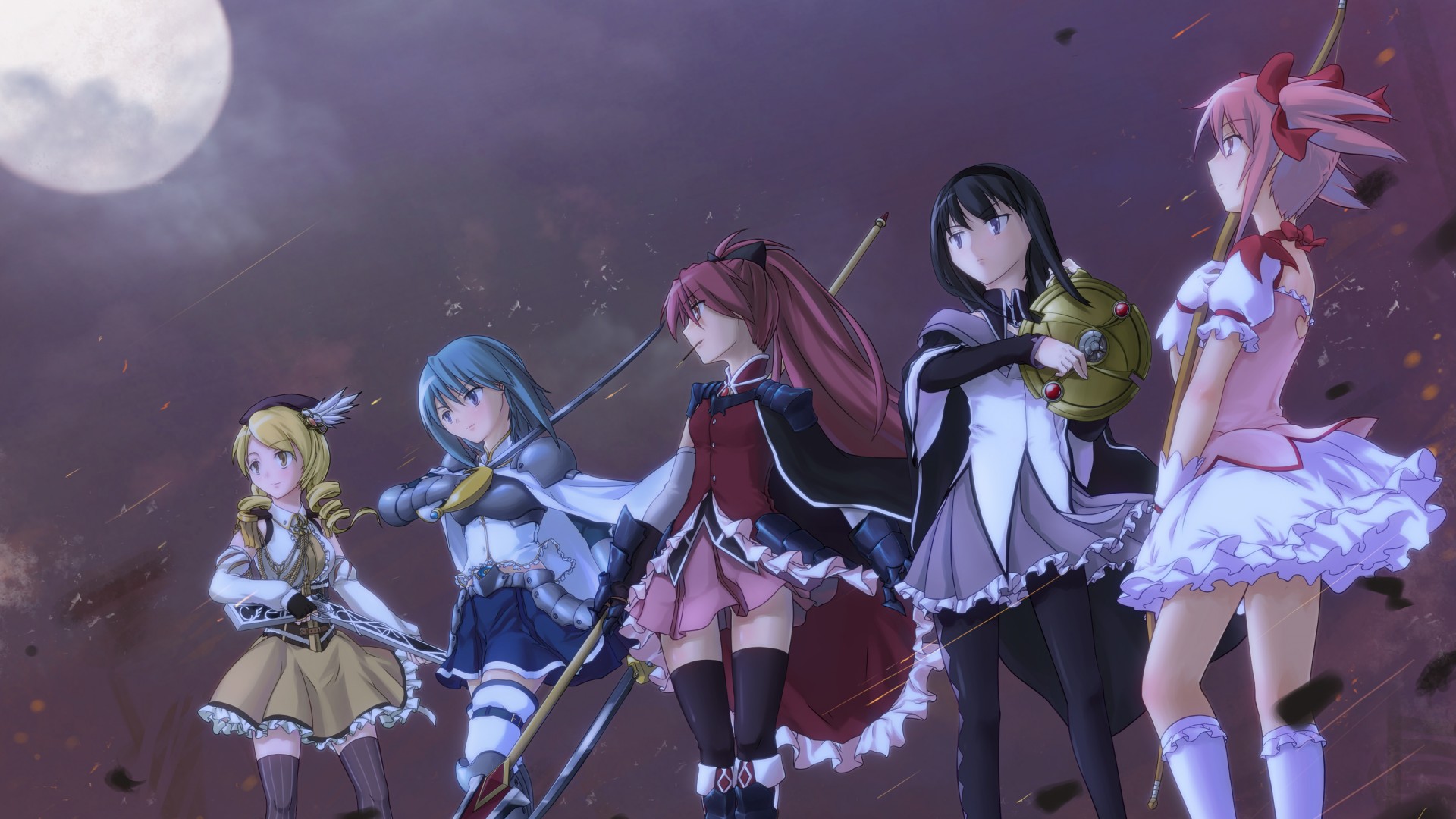 魔法少女，美少女，晚上，月亮，动漫壁纸