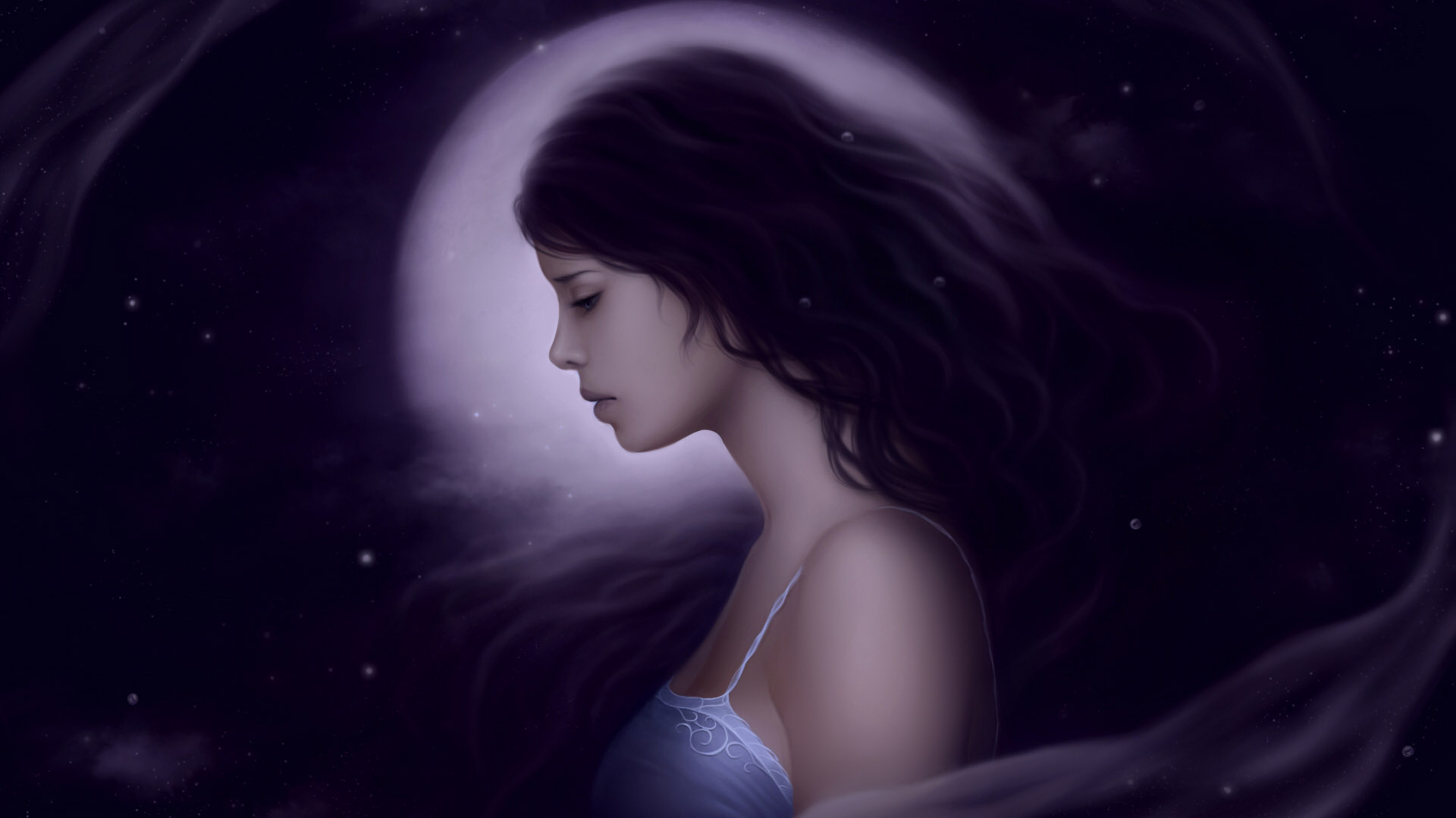 黑夜星空美女壁纸，唯美桌面背景，免费下载畅享！