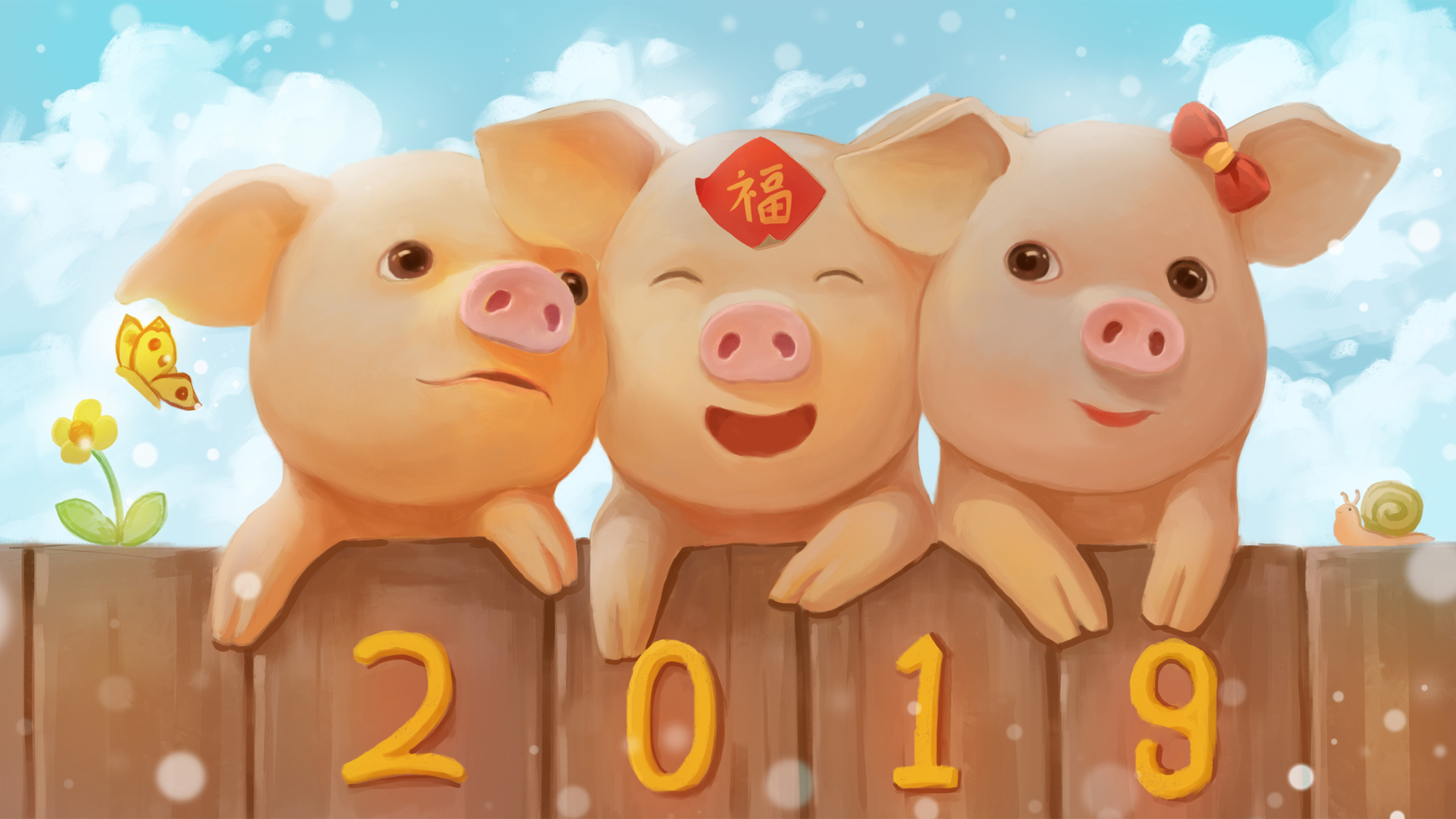 三只小猪2019新年桌面壁纸，摄图网节日免费电脑壁纸精选下载