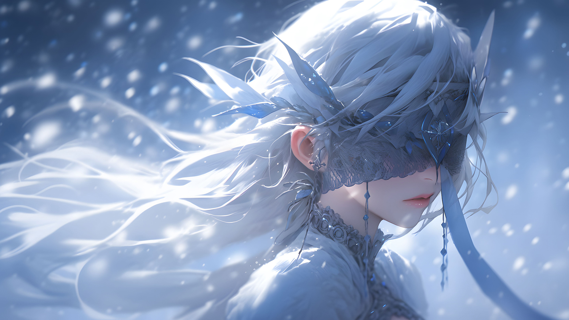 蒙眼少女 雪花 飘雪 高清动漫壁纸