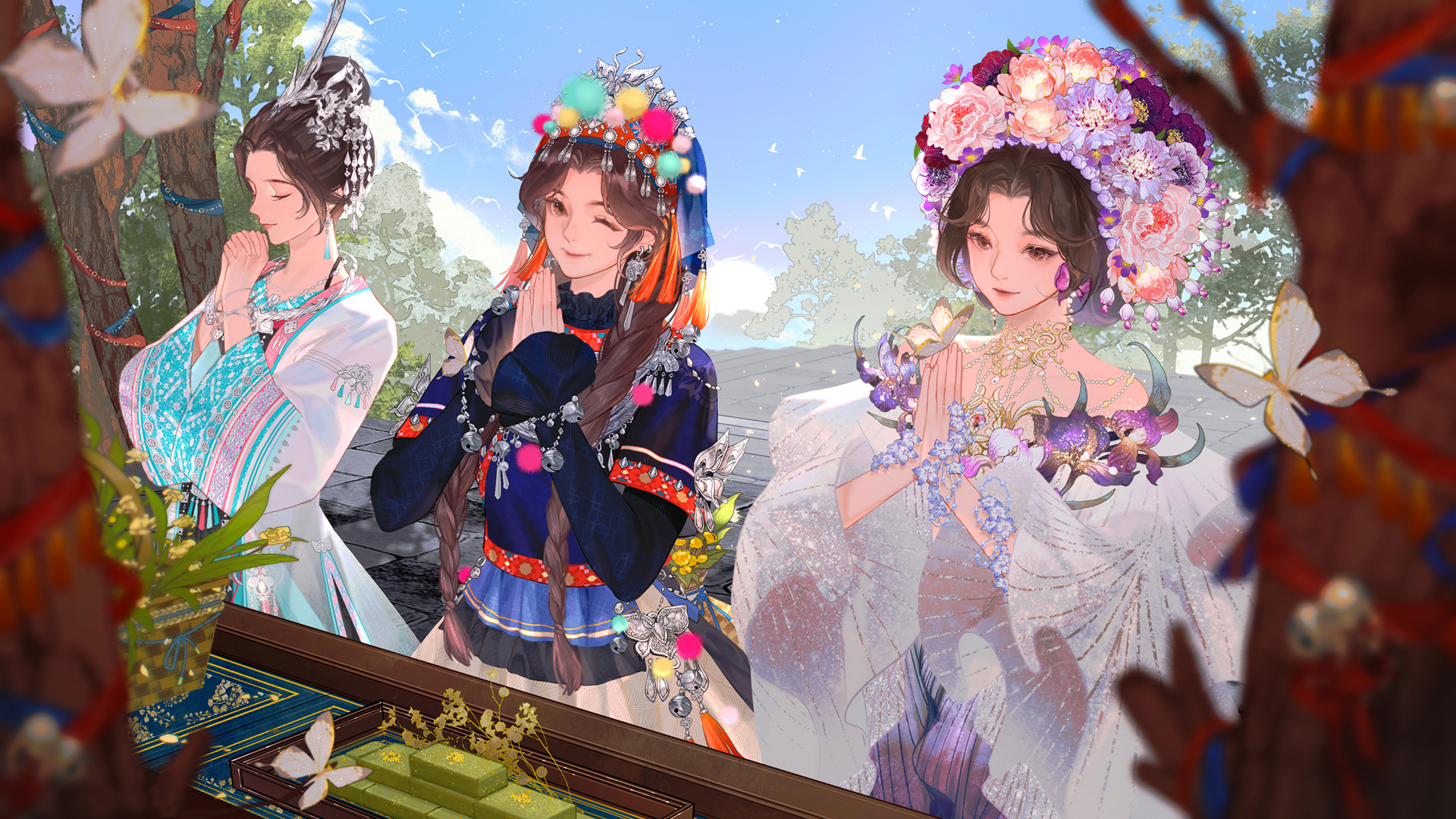 天涯明月刀，三女孩许愿场景，高清游戏壁纸免费下载
