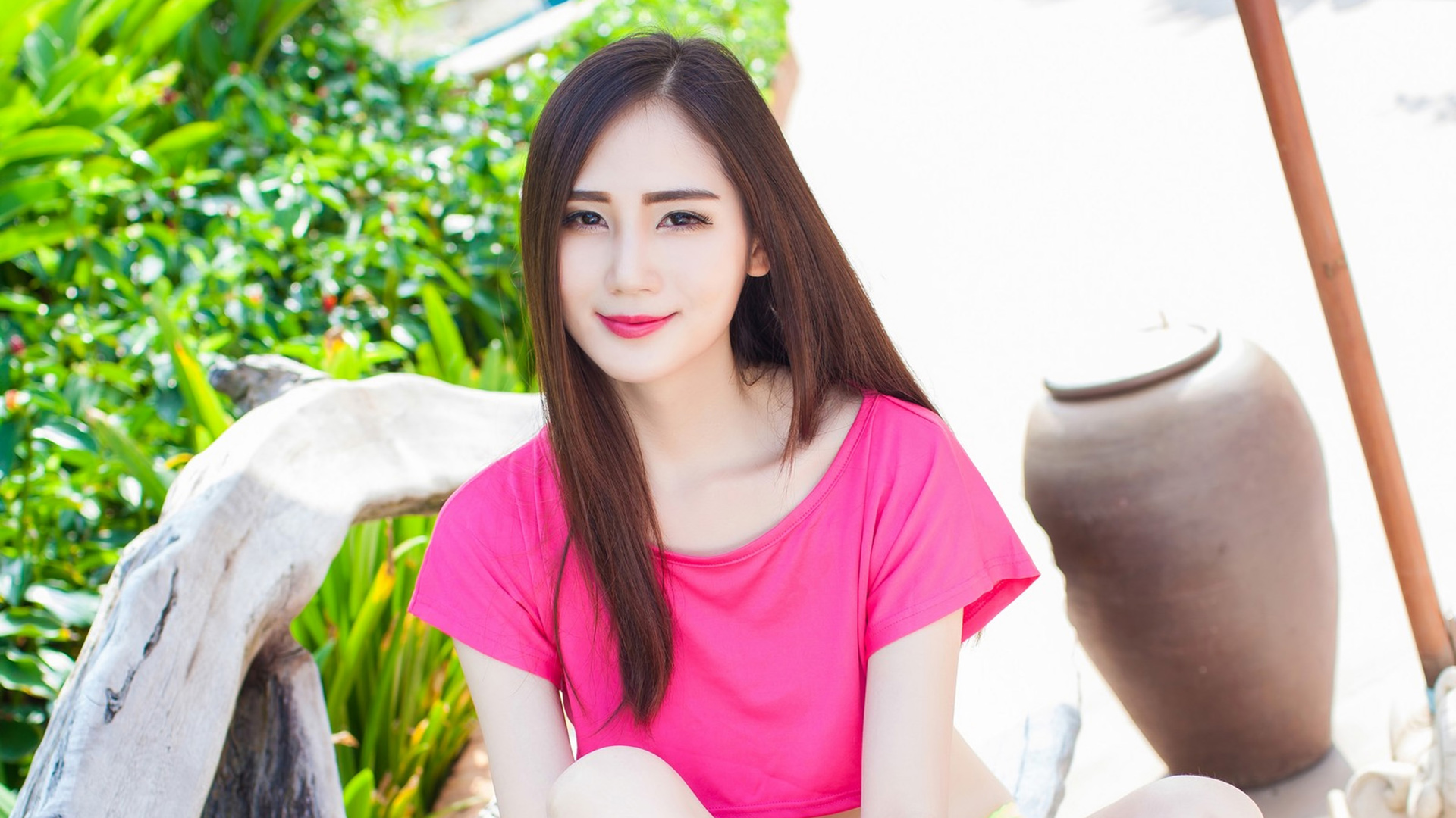 sisy思，美女模特，粉色衣服，长发，sisy思美女写真壁纸
