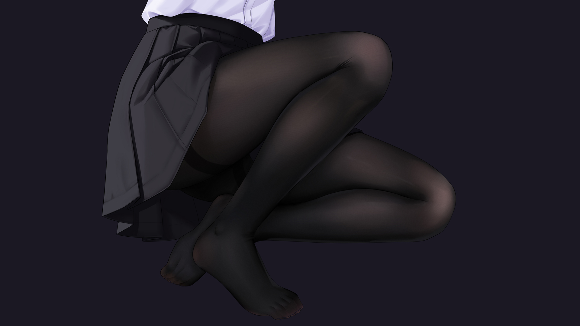 动漫美女壁纸精选，黑色裤袜丝袜制服迷你短裙，免费电脑壁纸下载