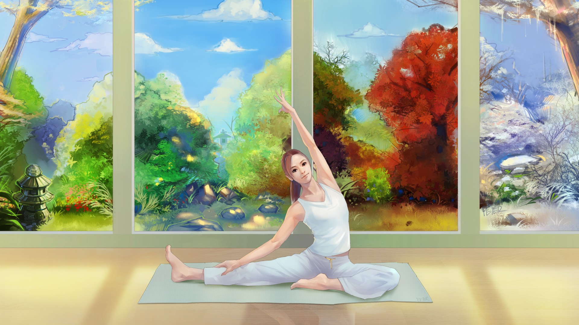 绘画瑜伽姑娘，精选主题桌面壁纸，免费体育电脑壁纸下载