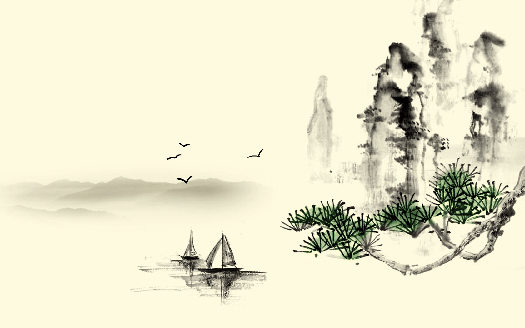 水墨山水风景桌面壁纸，免费下载，美化你的电脑桌面