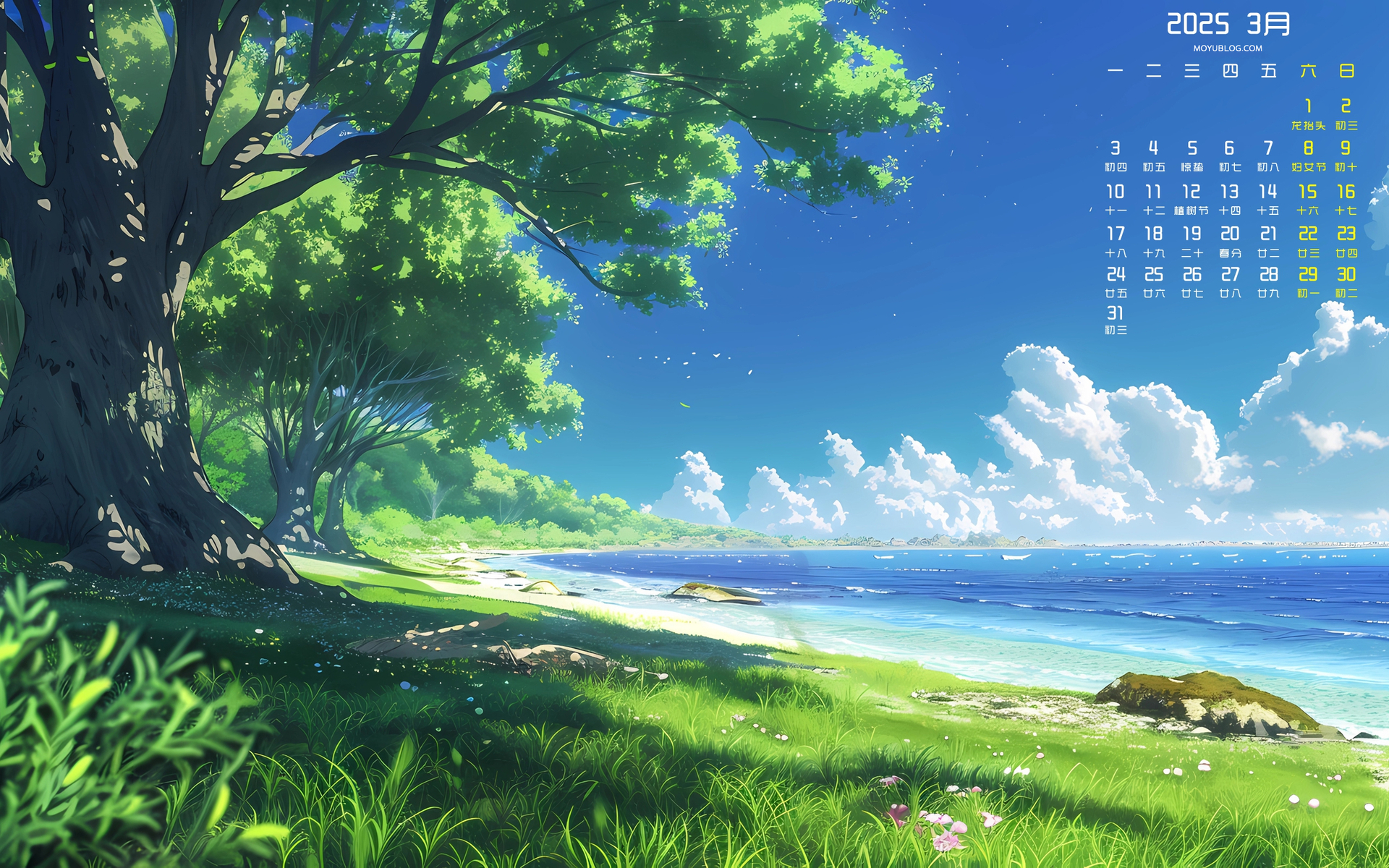 美丽海边风景2025年3月桌面日历壁纸高清全屏