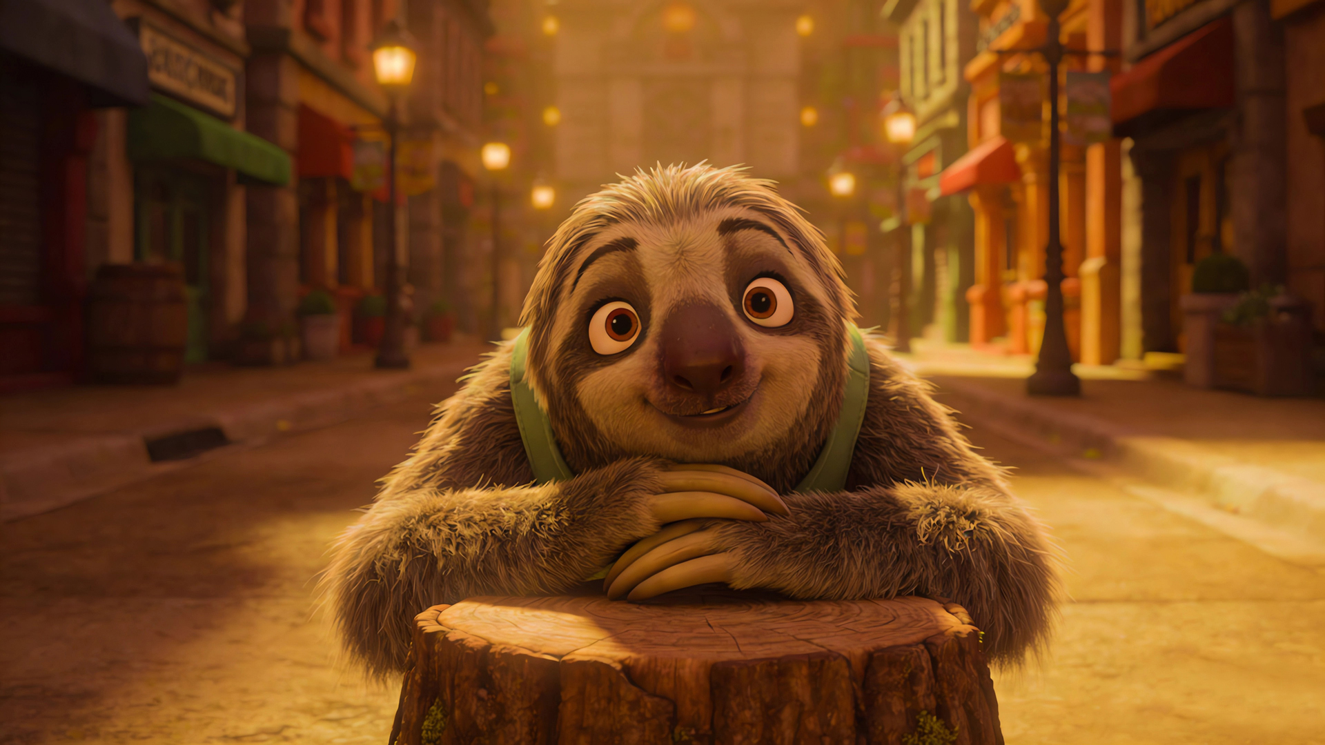 树懒闪电《疯狂动物城》街道树桩场景剧照免费电脑壁纸下载