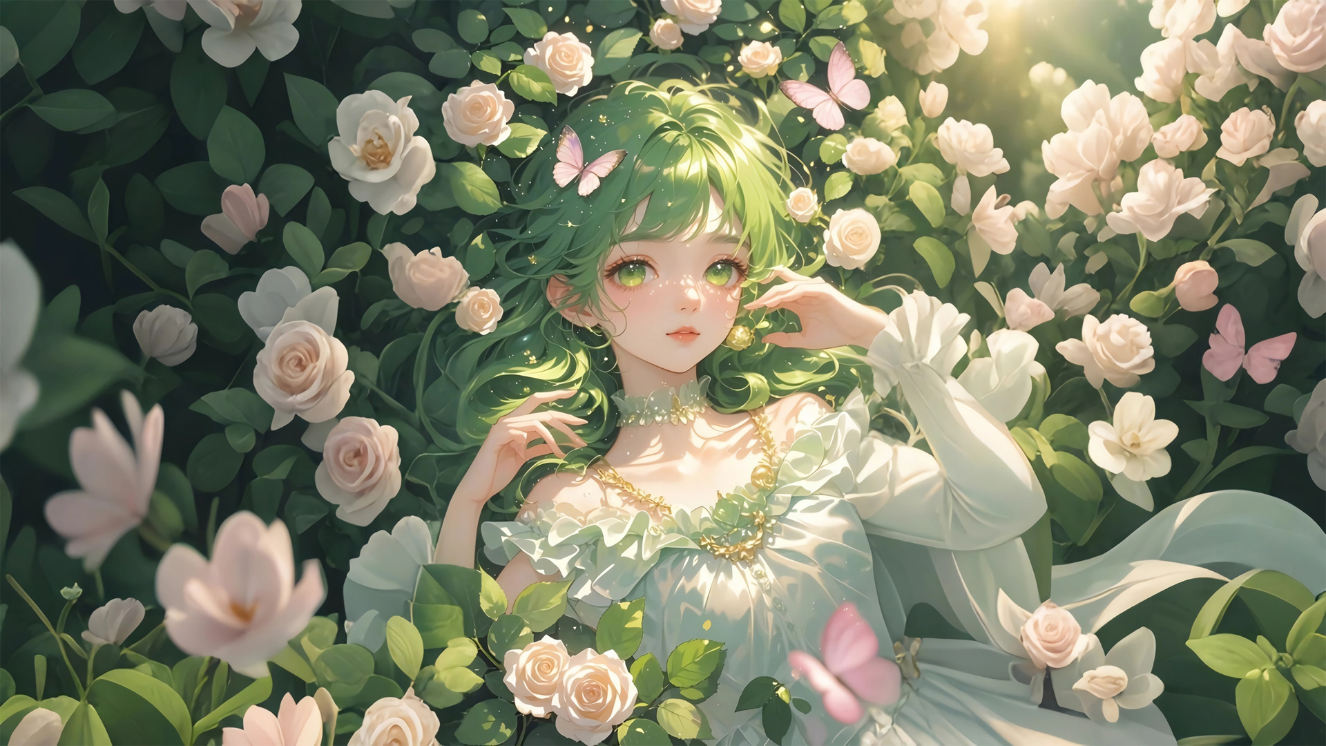 花中少女唯美动漫壁纸，免费电脑桌面下载