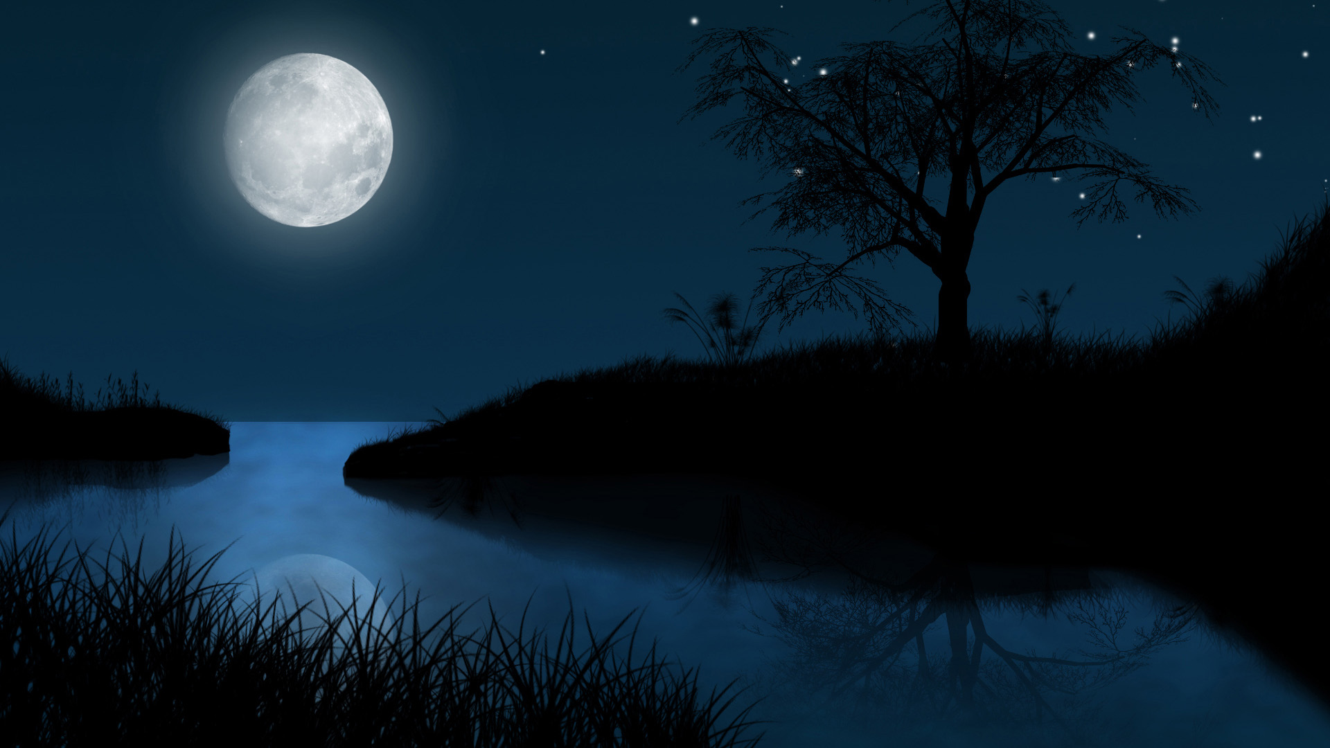 夜晚山水月影，唯美人物壁纸，免费下载电脑桌面背景