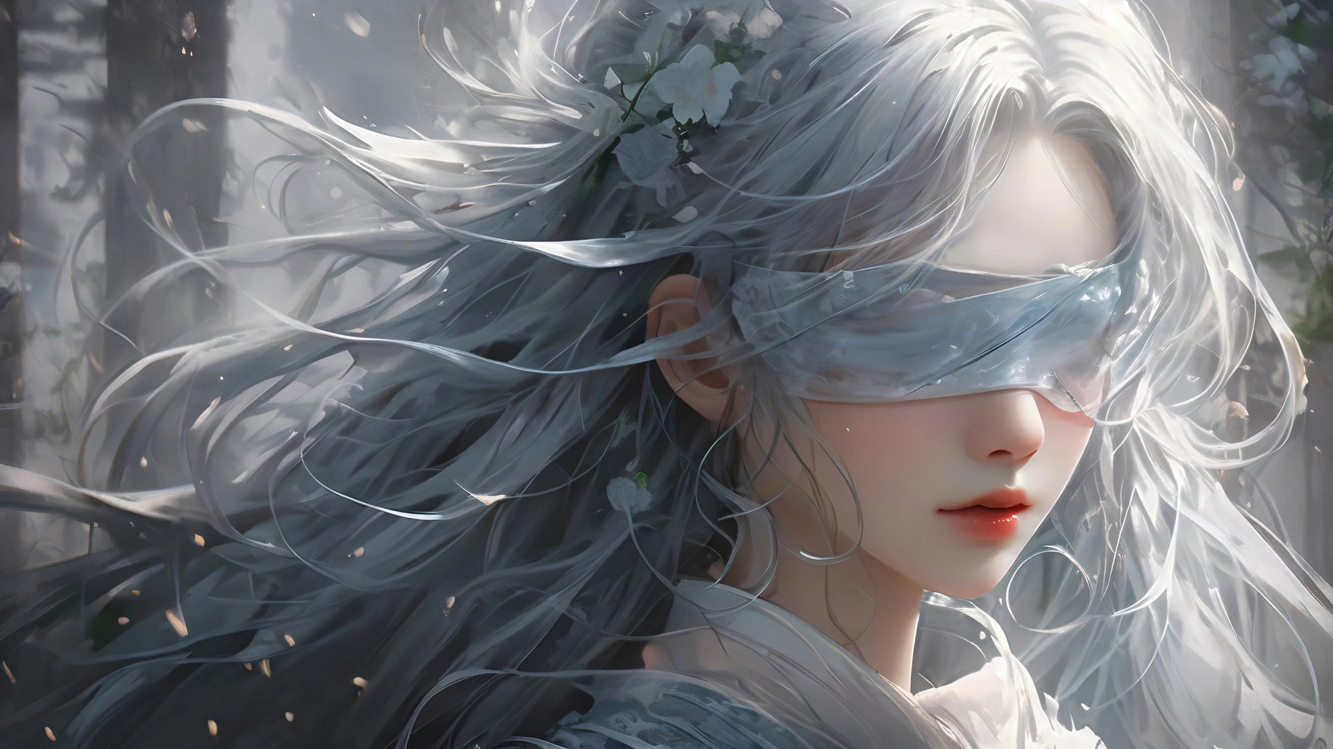 蒙眼长发少女，精选唯美动漫桌面壁纸，免费下载高清电脑背景