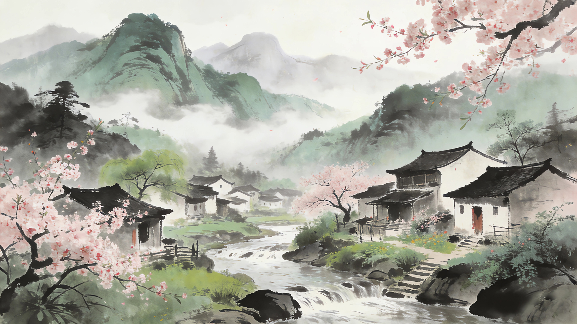 国风世外桃源绘画风景高清免费电脑壁纸下载