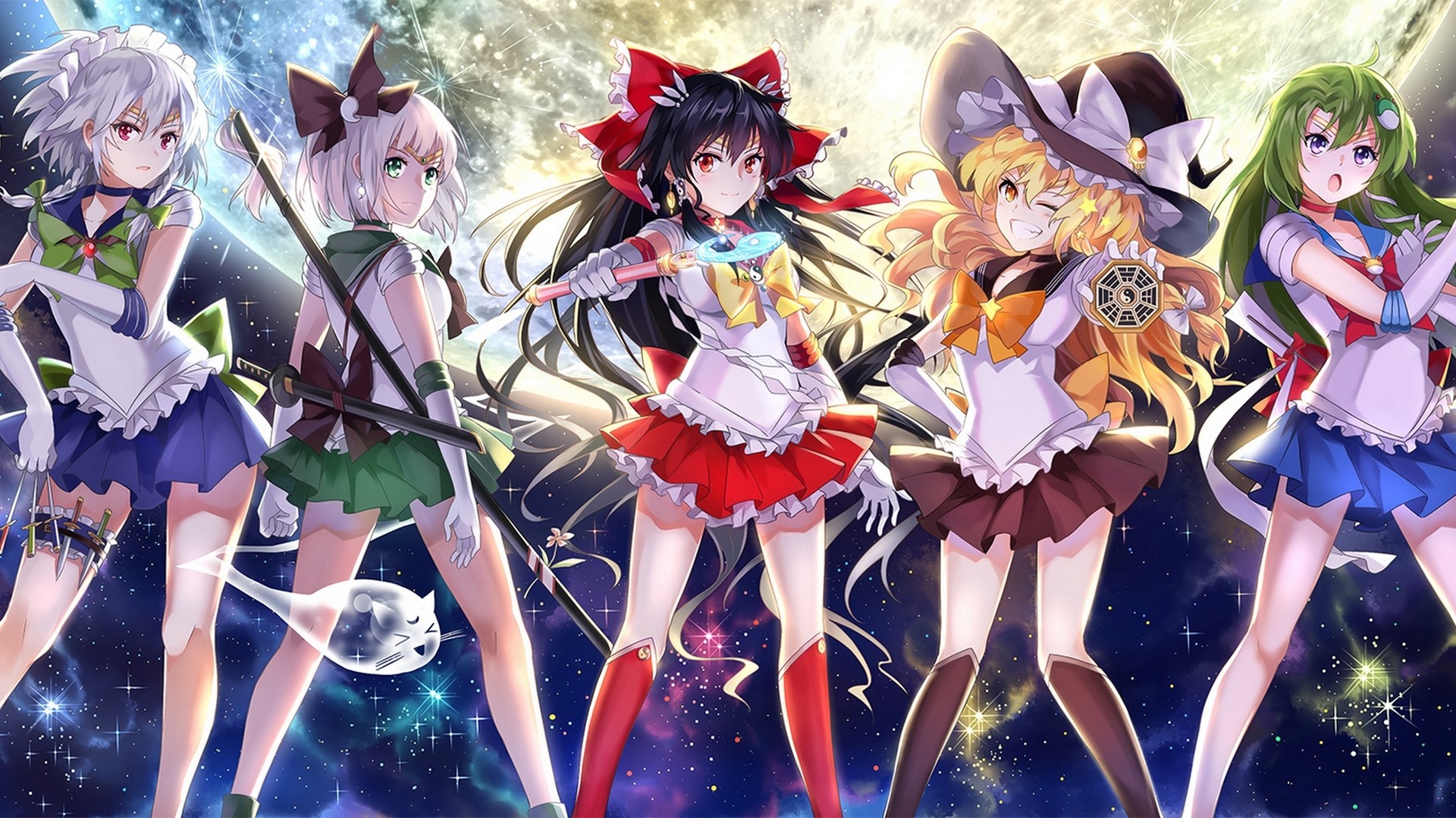 猫耳朵美少女战士，华丽星空动漫桌面壁纸，免费下载畅享动漫魅力！