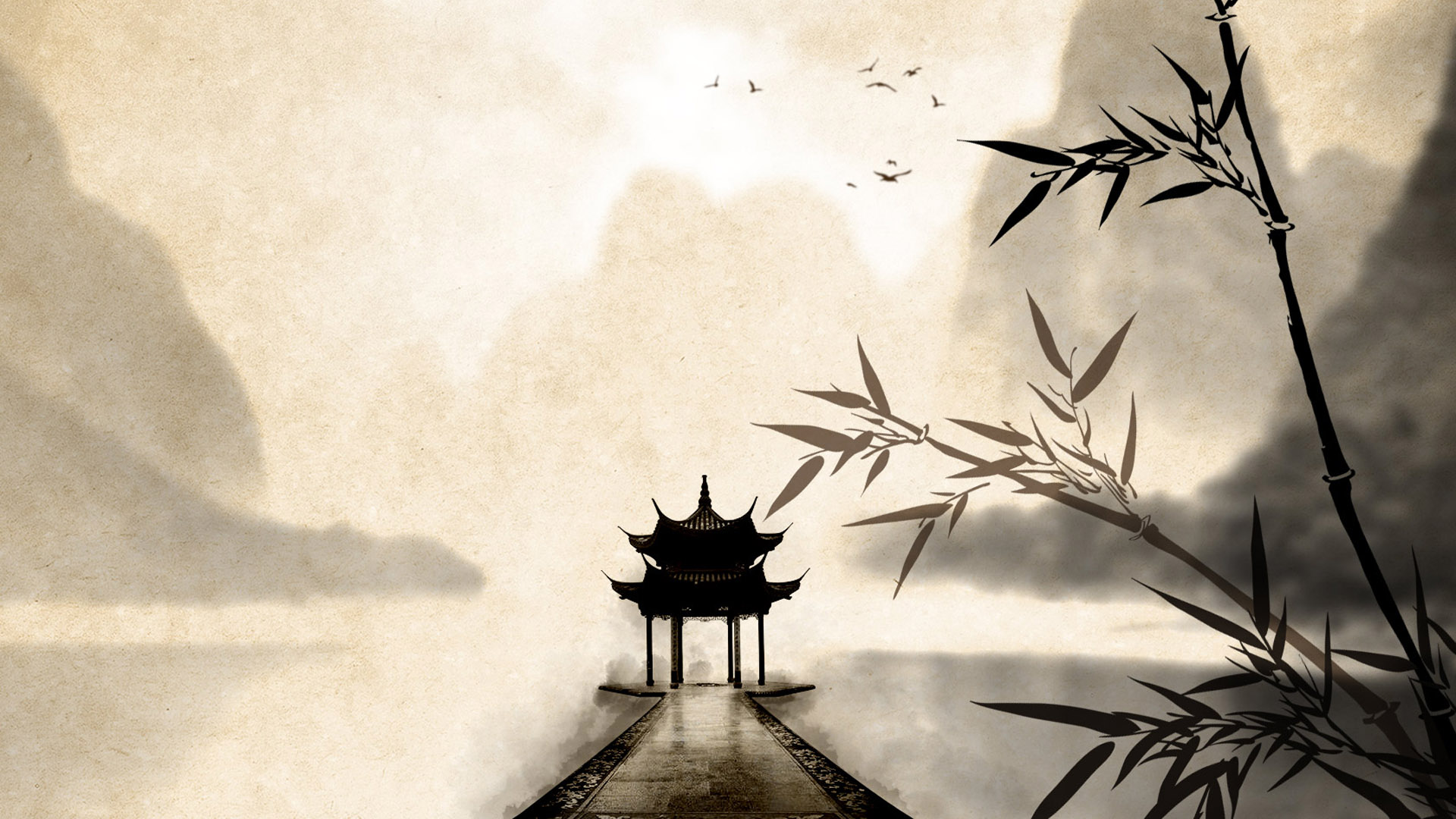 水墨凉亭风景桌面壁纸