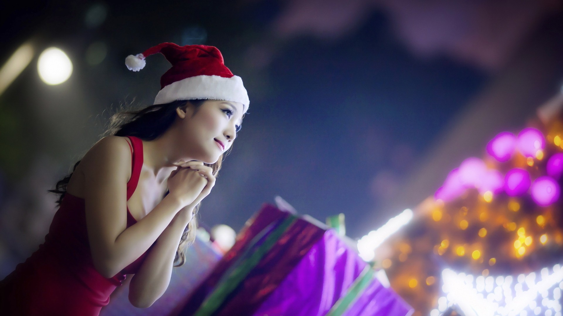 圣诞节梦幻美女壁纸，许愿瞬间，免费下载精美电脑桌面背景