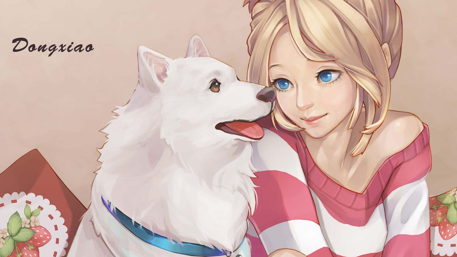女孩与萌犬，精选动漫狗项圈壁纸，免费下载电脑版
