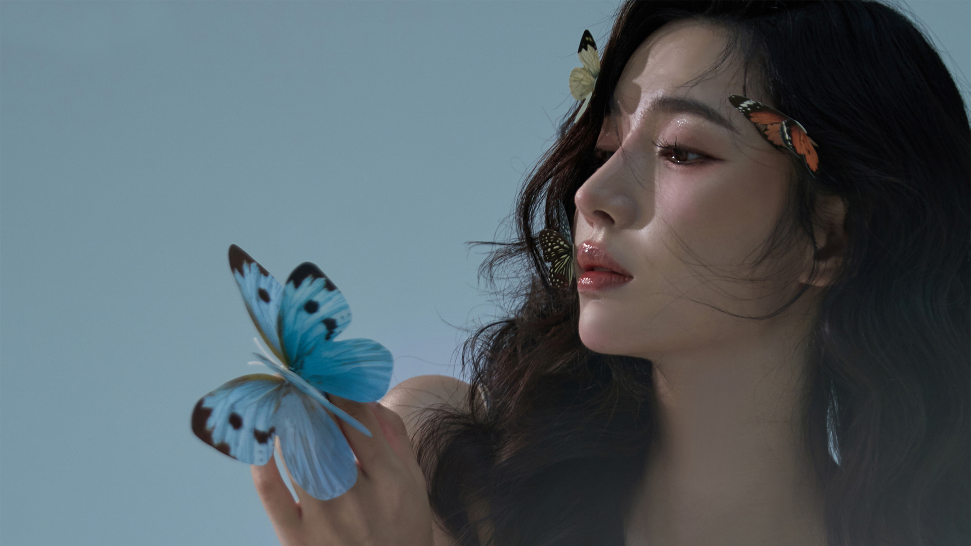 美女蝴蝶唯美高清桌面壁纸，免费电脑壁纸背景图下载