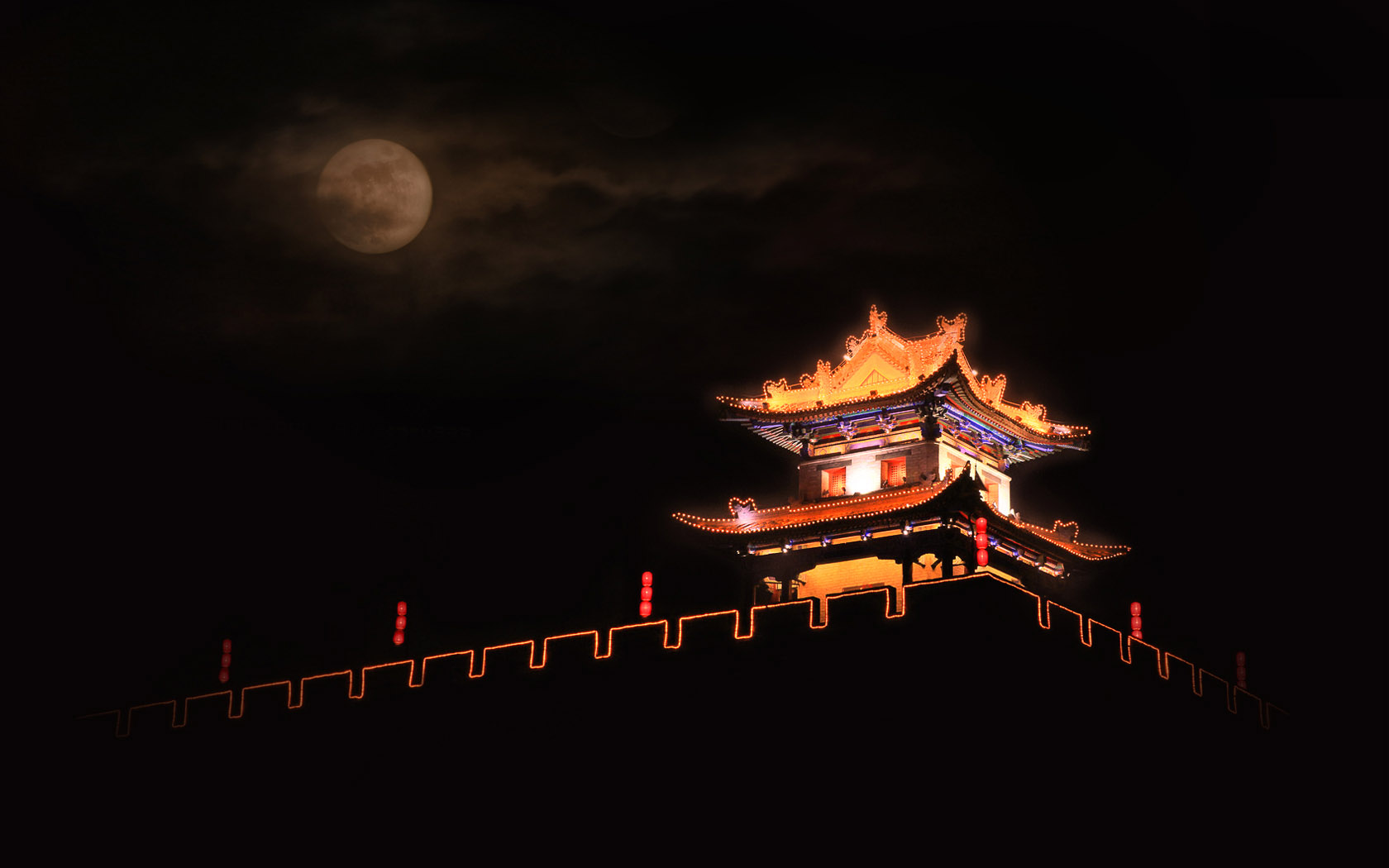夜景城楼风景桌面壁纸