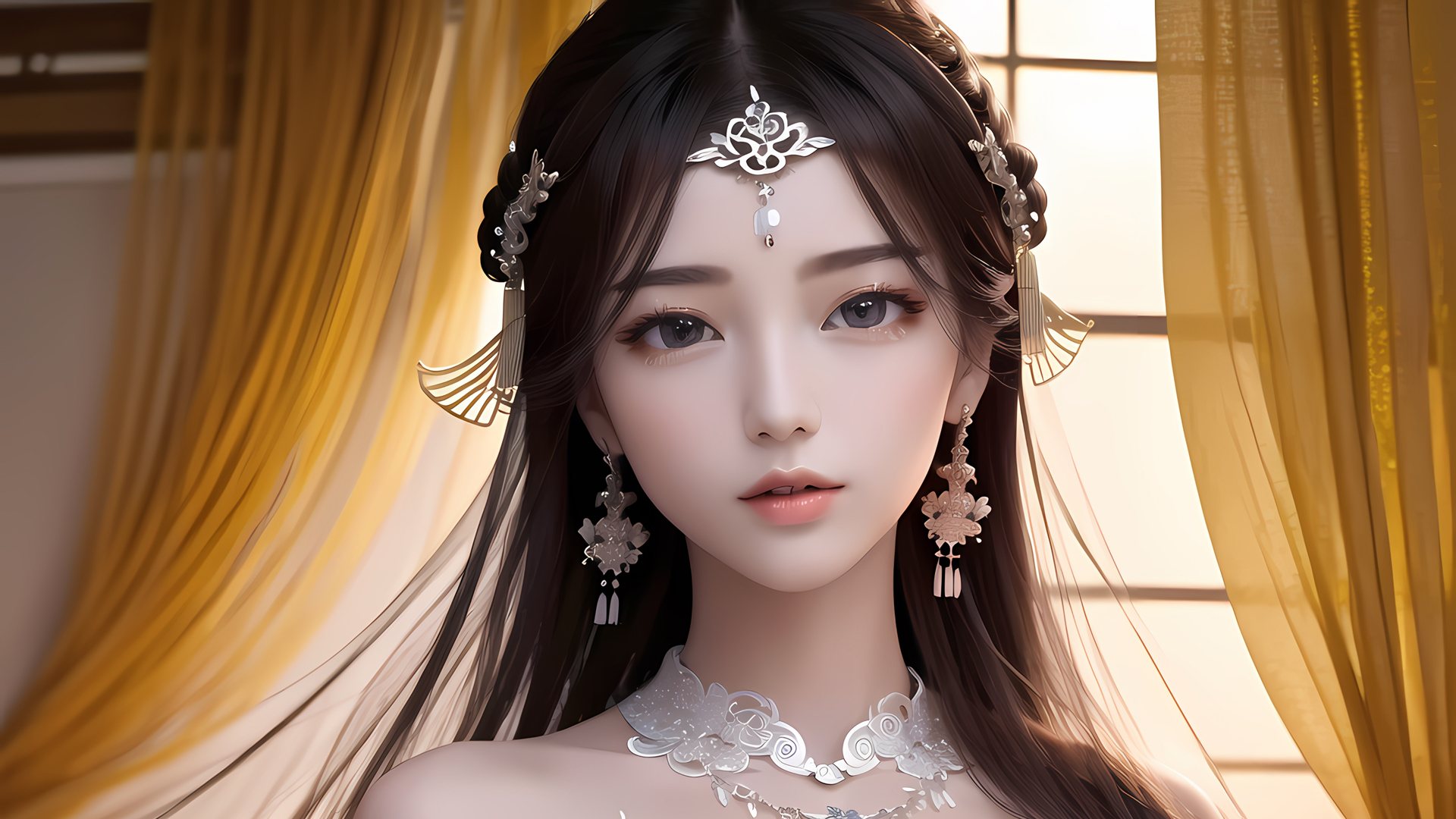 古风美女 黑色眼睛 ai 动漫 壁纸