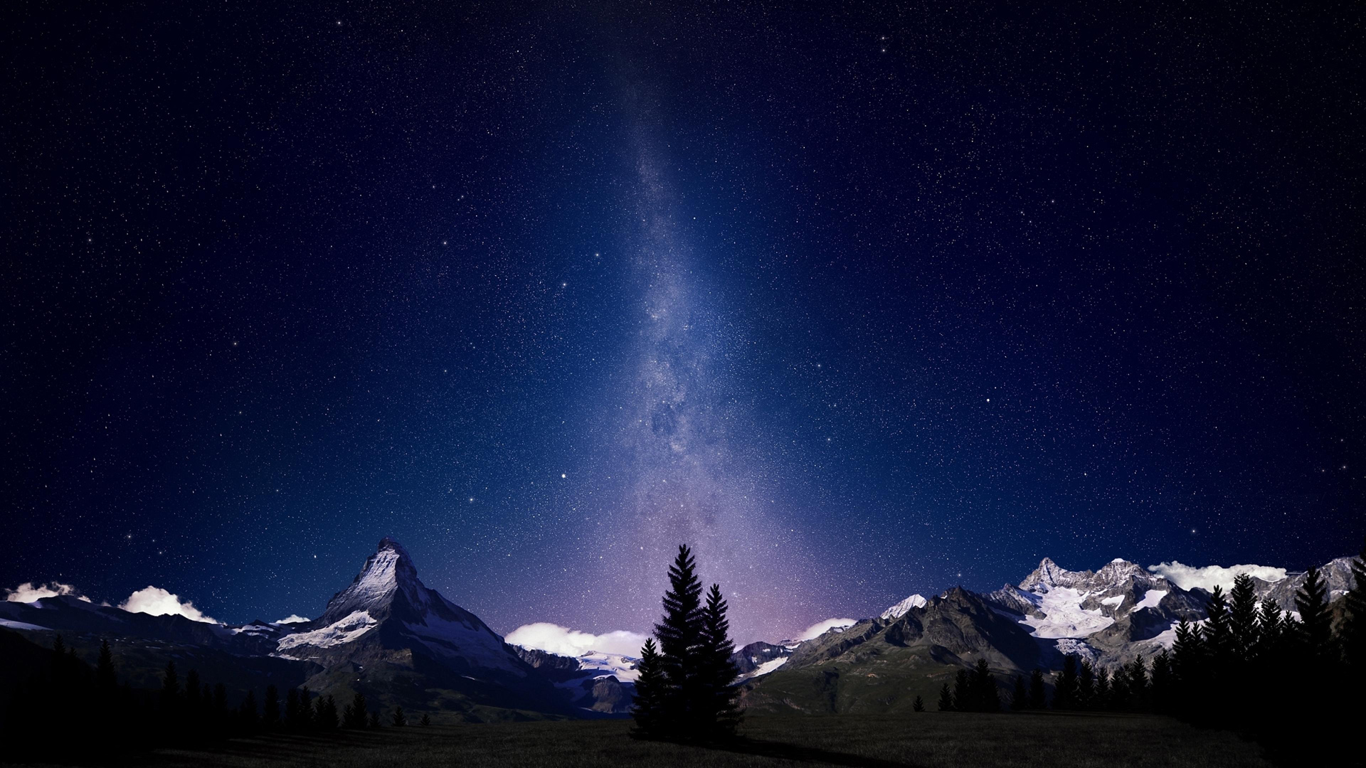 自然之美，山树夜空星光璀璨，高清壁纸免费下载，装点你的电脑桌面