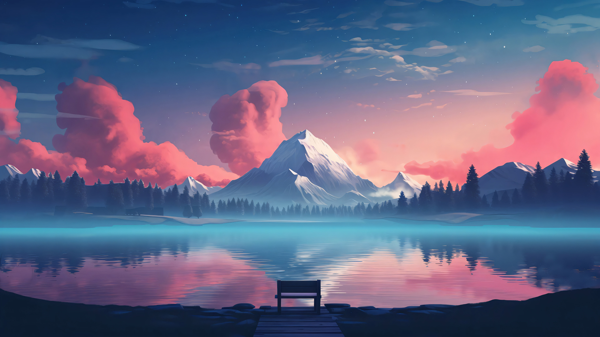 梦幻山湖星空景观，免费电脑壁纸下载