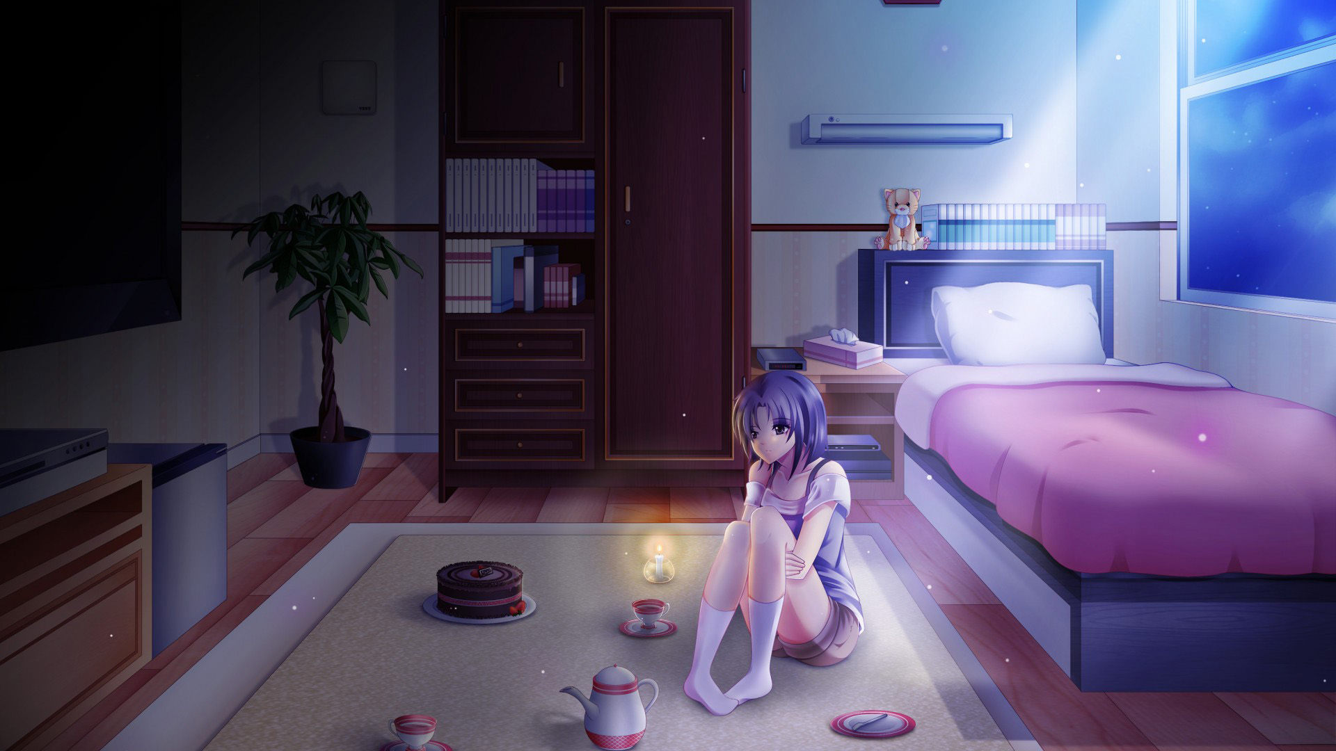 动漫女孩深夜独享，免费高清电脑桌面壁纸下载