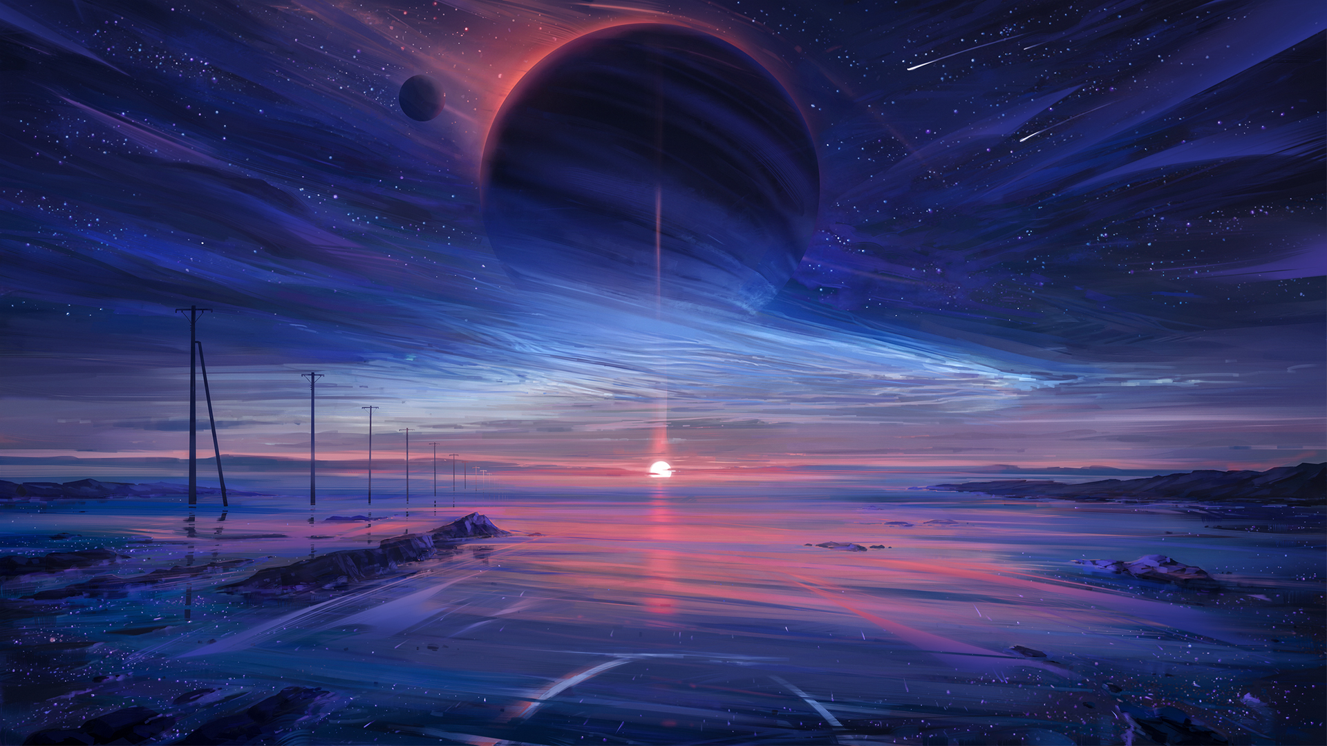 海岸日落星空绝美风景，免费桌面壁纸，一键下载电脑背景